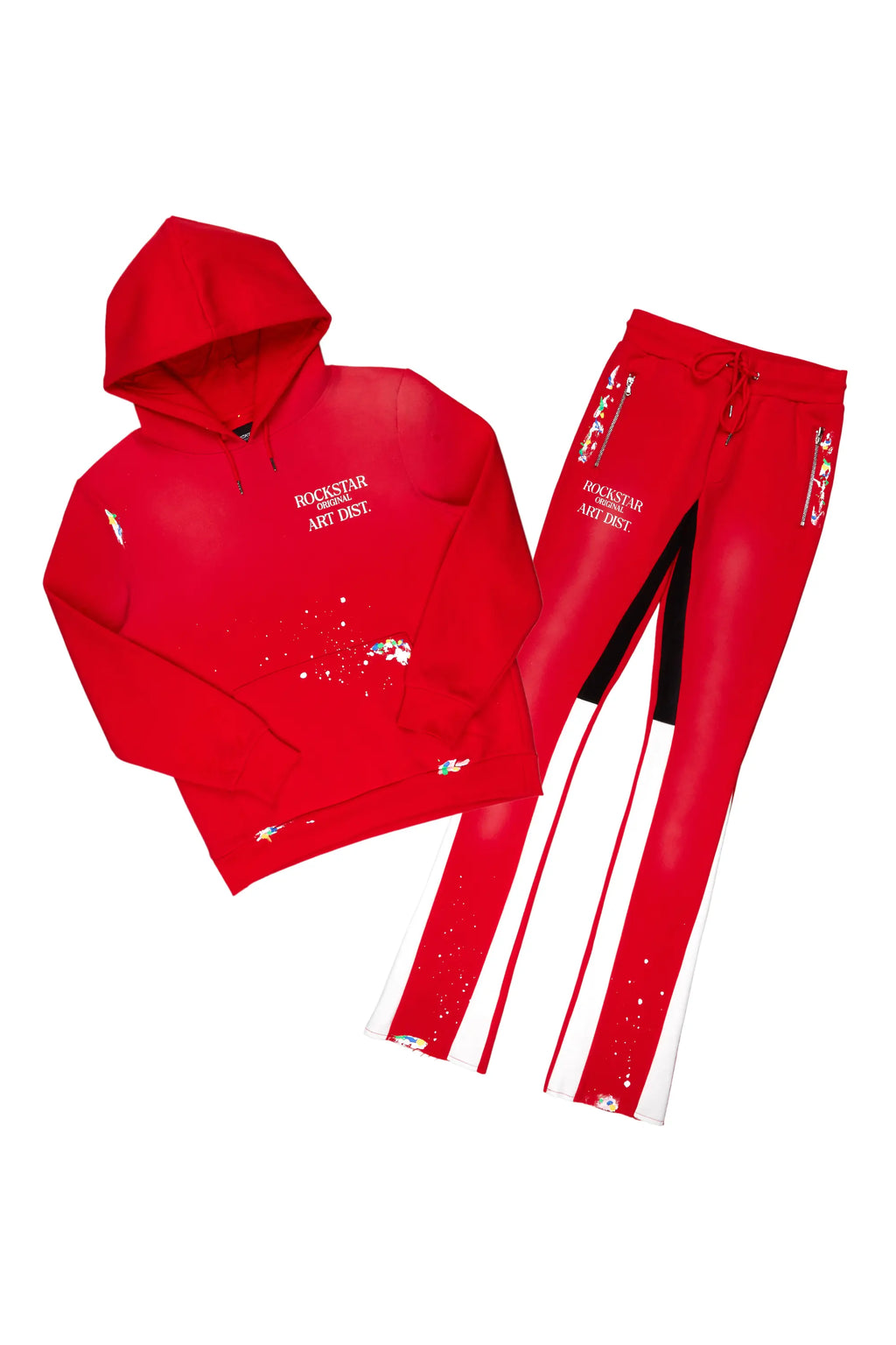 Rockstar Art Dist. Red Hoodie/Stacked Flare Set