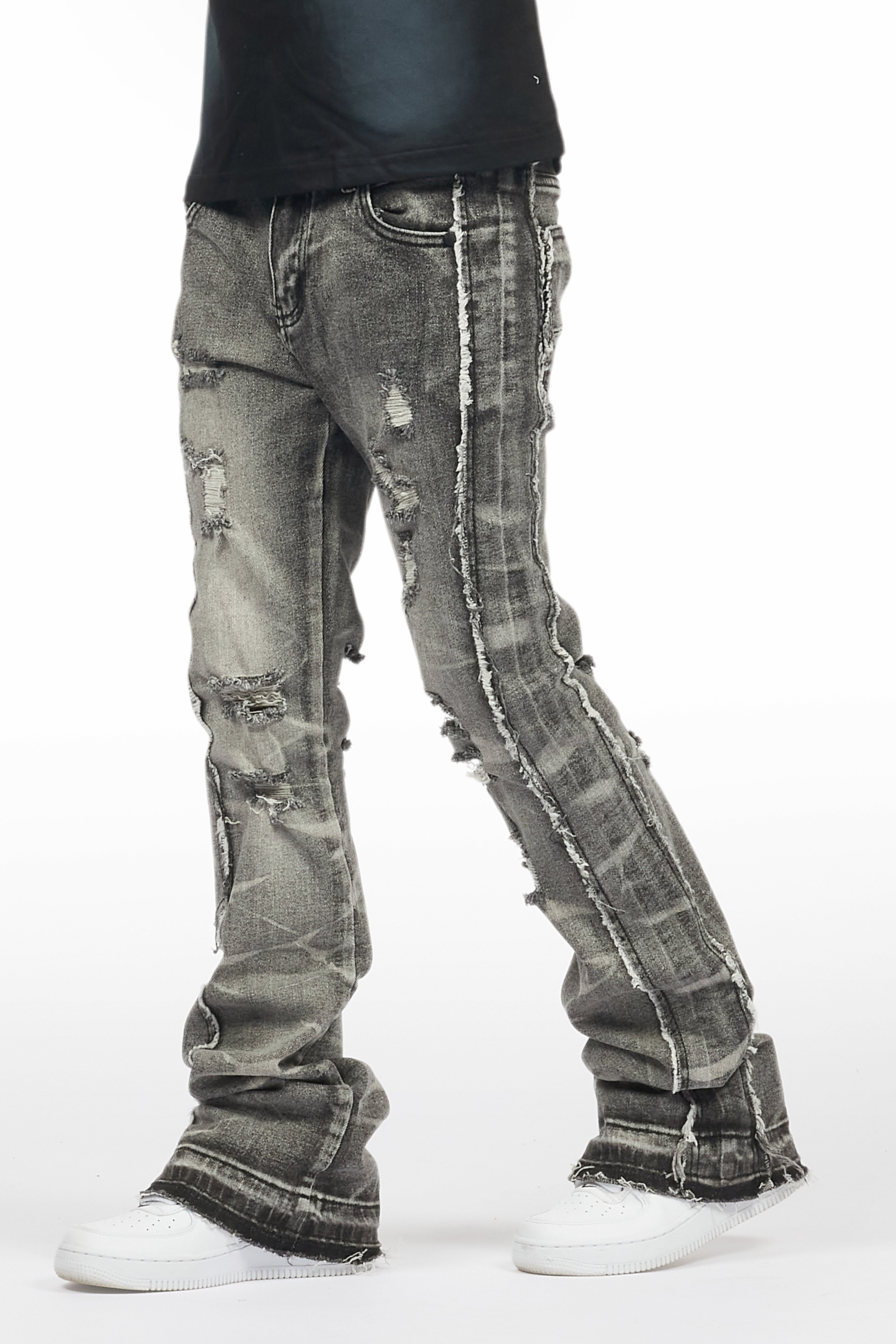 Boys Rugged Black Stacked Flare Jean