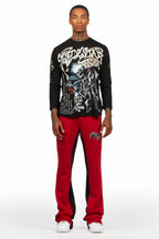 Danby Black/Burgundy Long Sleeve T-Shirt/Baggy Pant Set