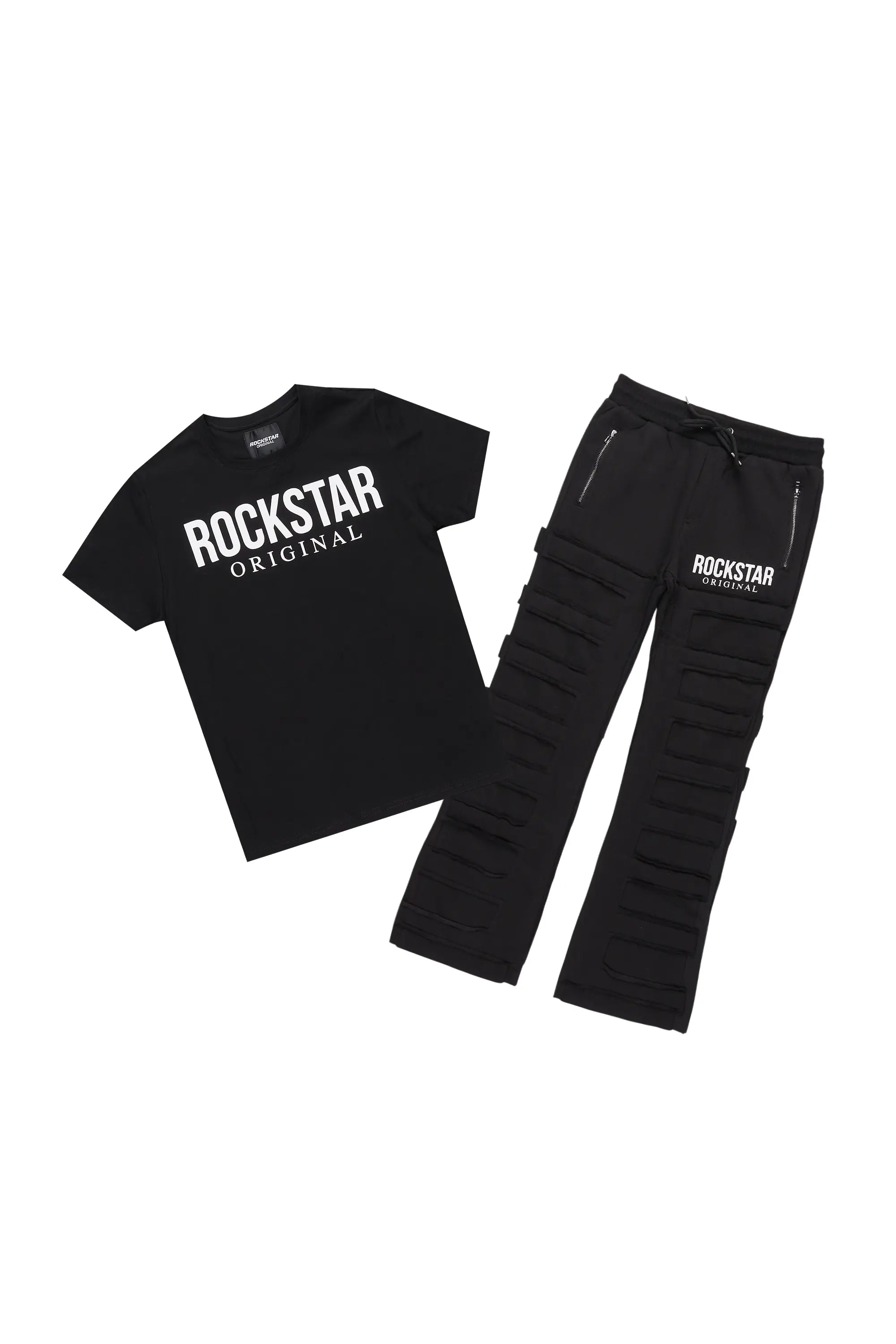 Boys Emilio Black T-Shirt Flare Sweat Pant Set