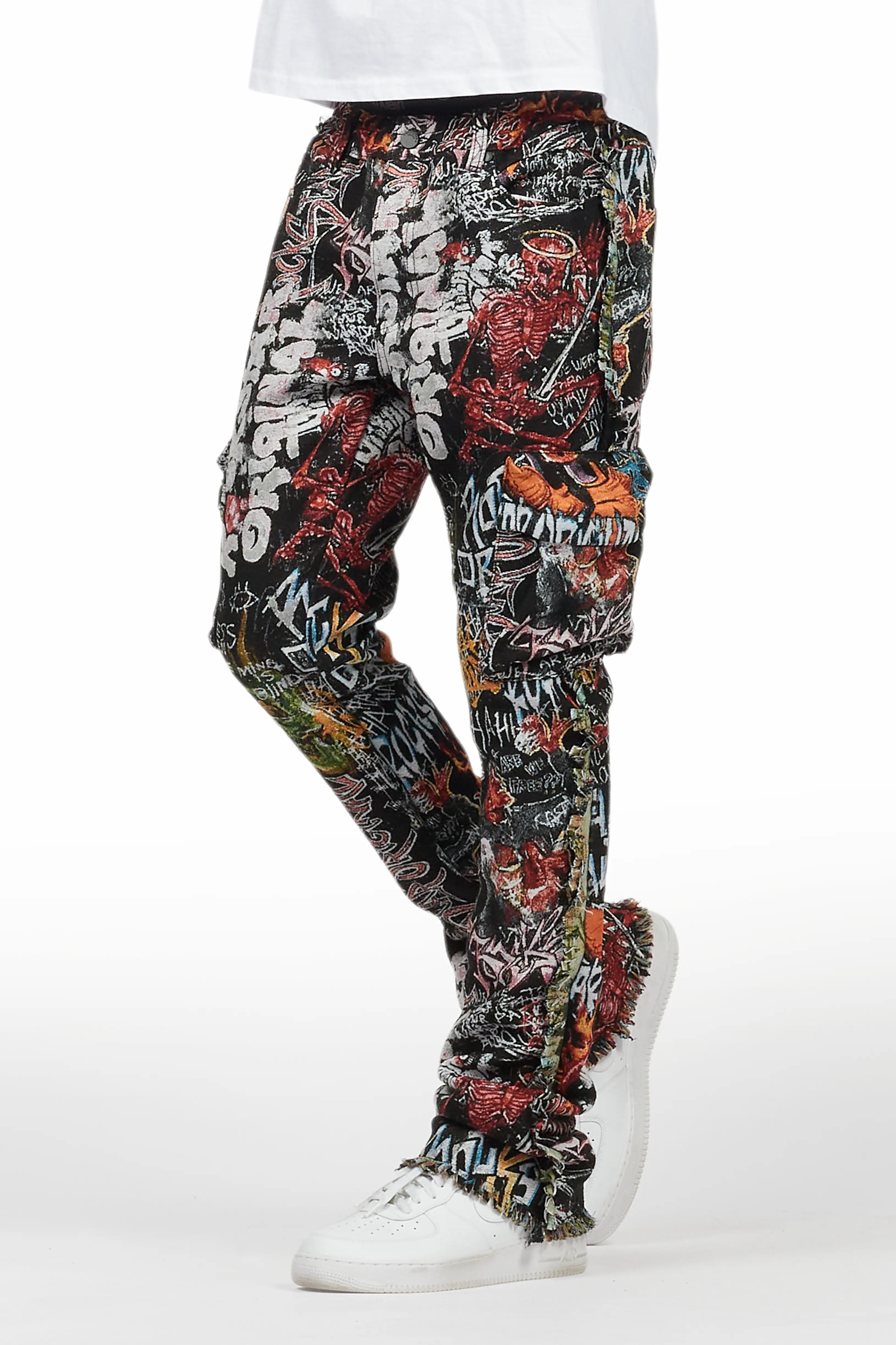 Jari Multi Stacked Tapestry Flare Jean