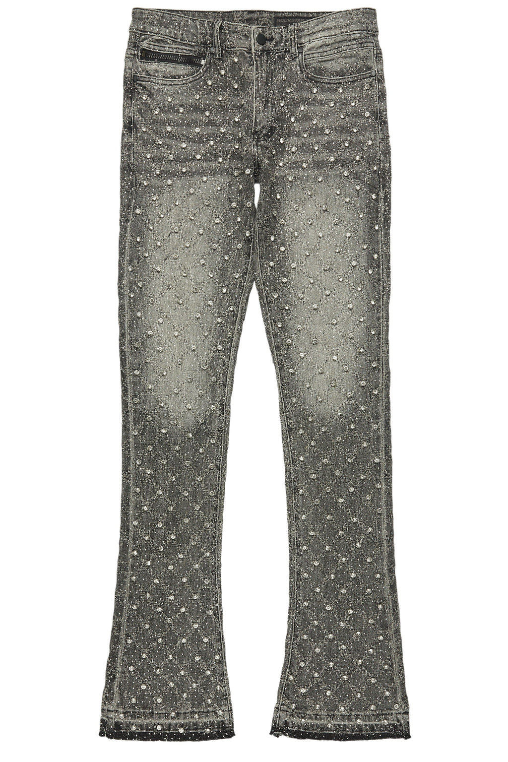 Glit Grey Rhinestone Stacked Flare Jean