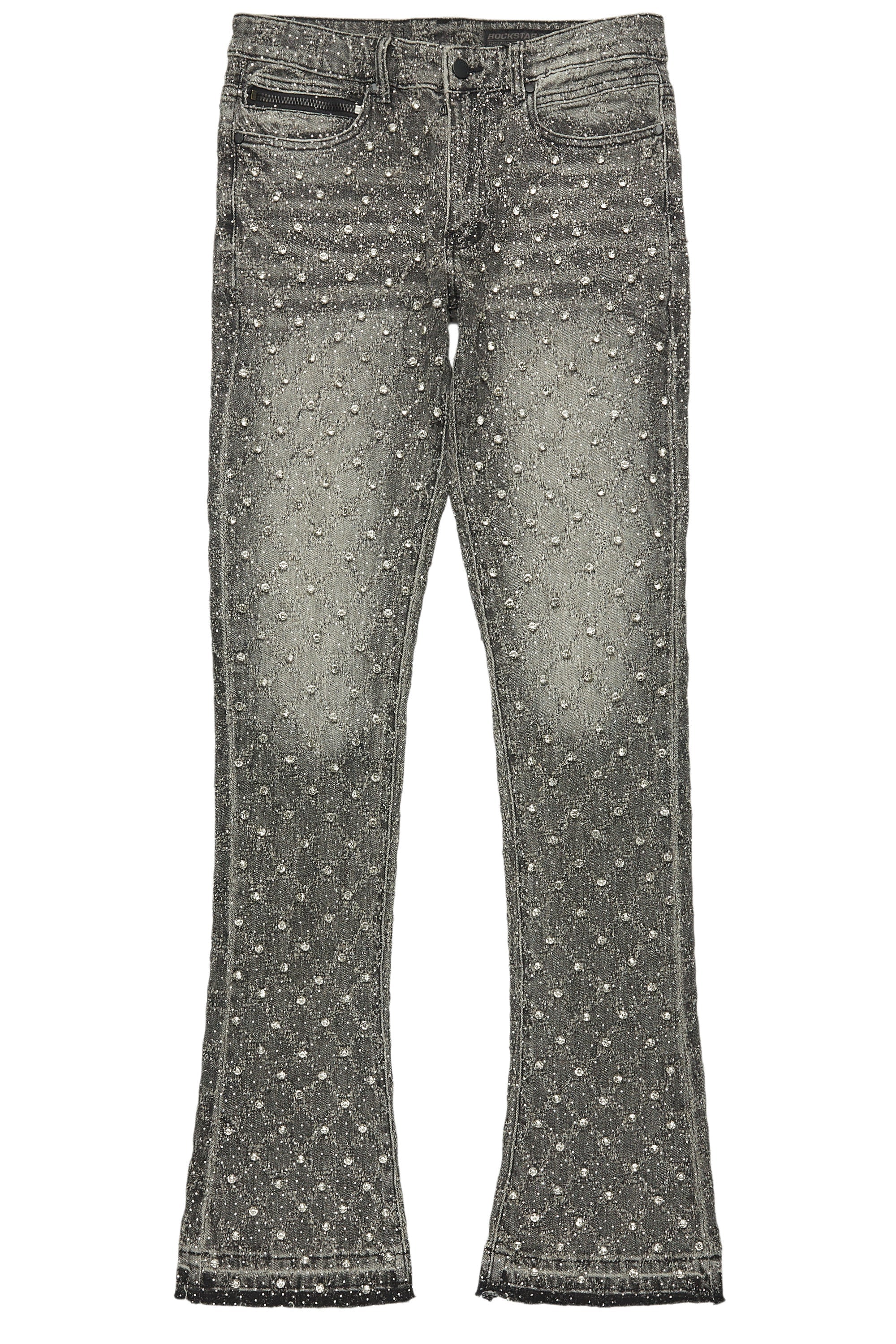 Glit Grey Rhinestone Stacked Flare Jean