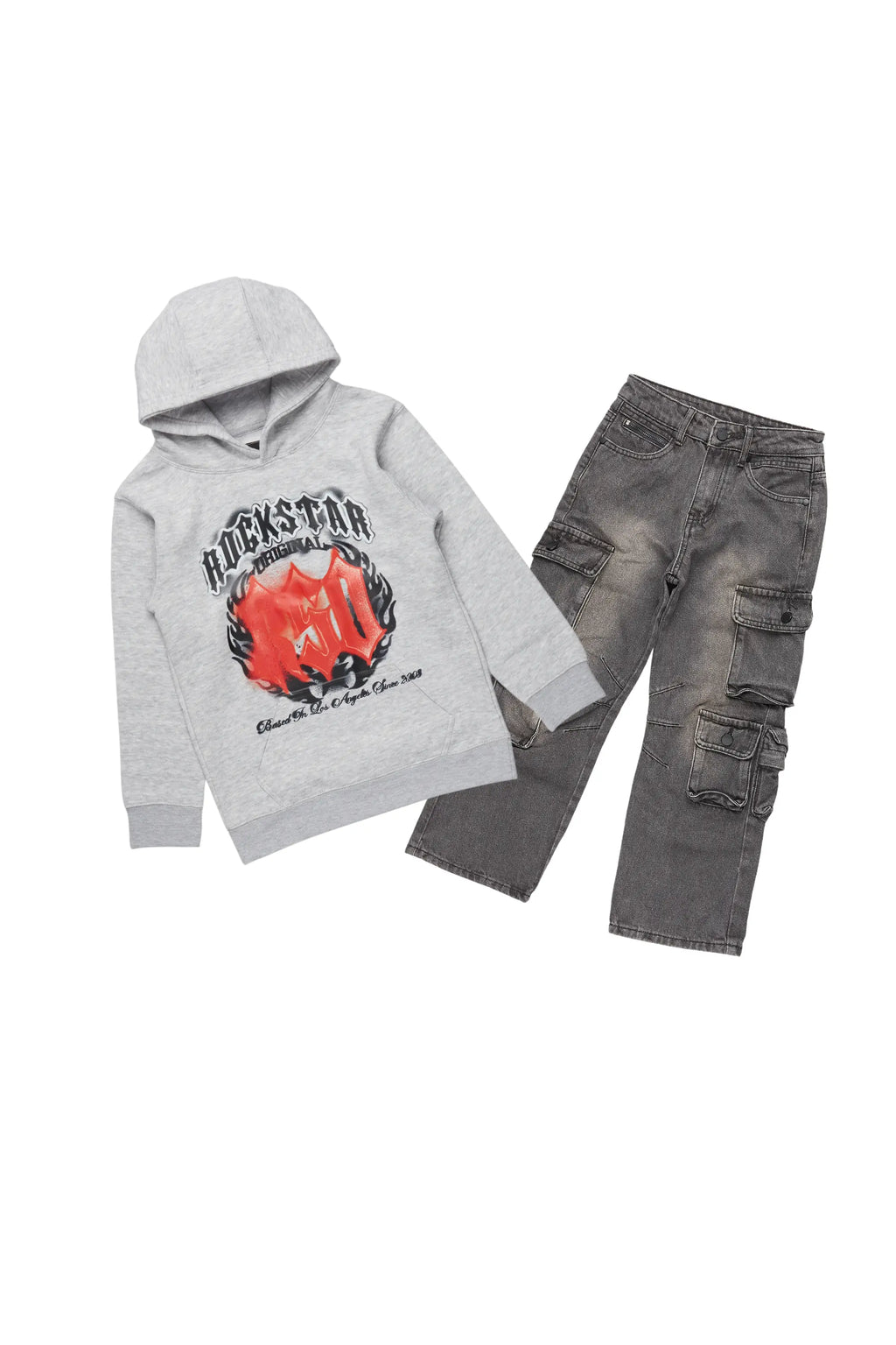 Boys Boaz Light Grey Hoodie/Stacked Flare Jean Set