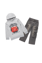 Boys Boaz Light Grey Hoodie/Stacked Flare Jean Set