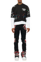Kodak Black/Red Painter Stacked Flare Fringe Jean