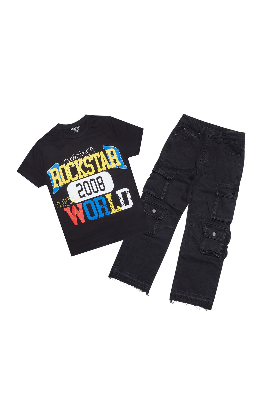 Boys Daria Black/Multi T-Shirt/Stacked Flare Jean Set