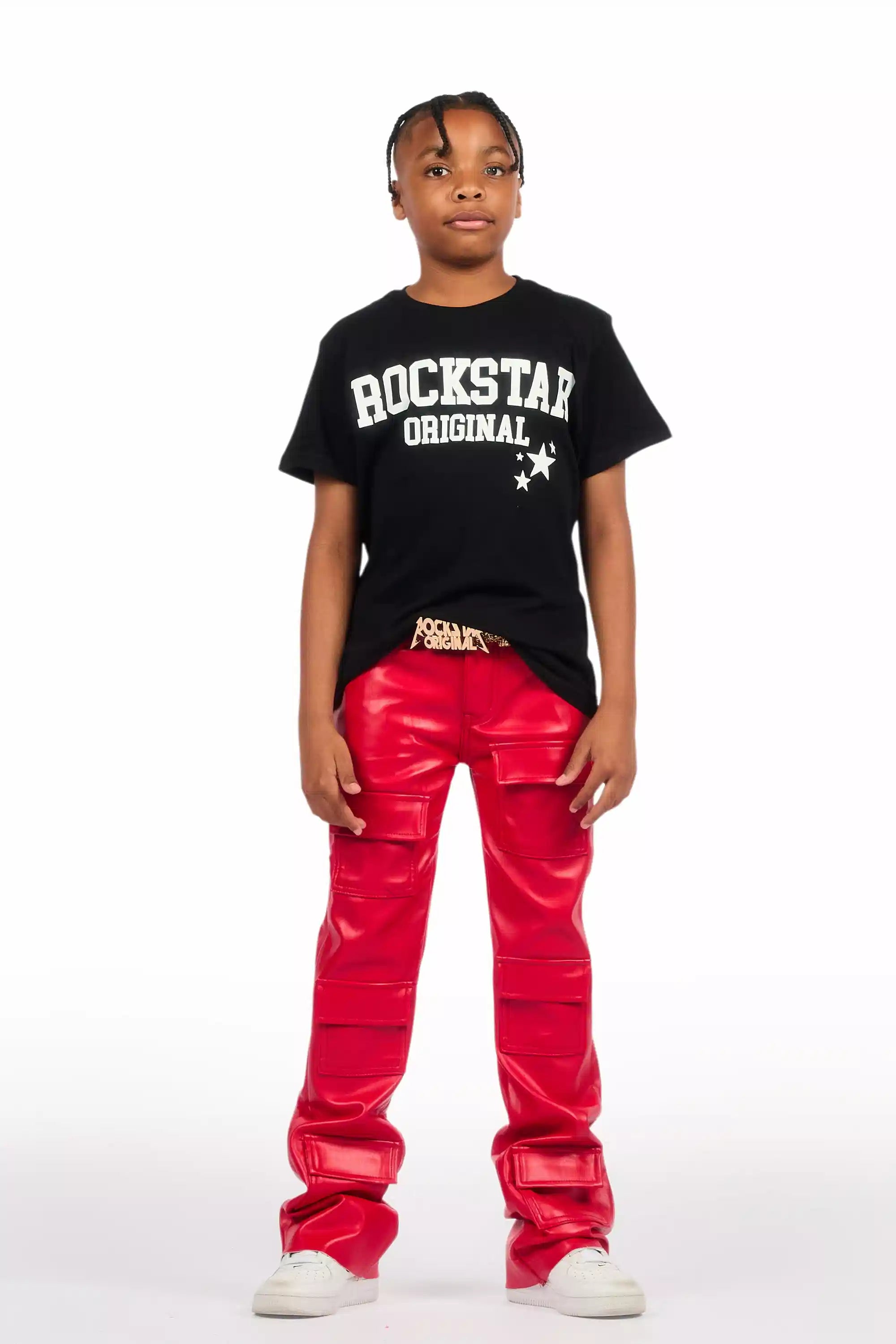 Boys Petrus Red PU Leather Jean