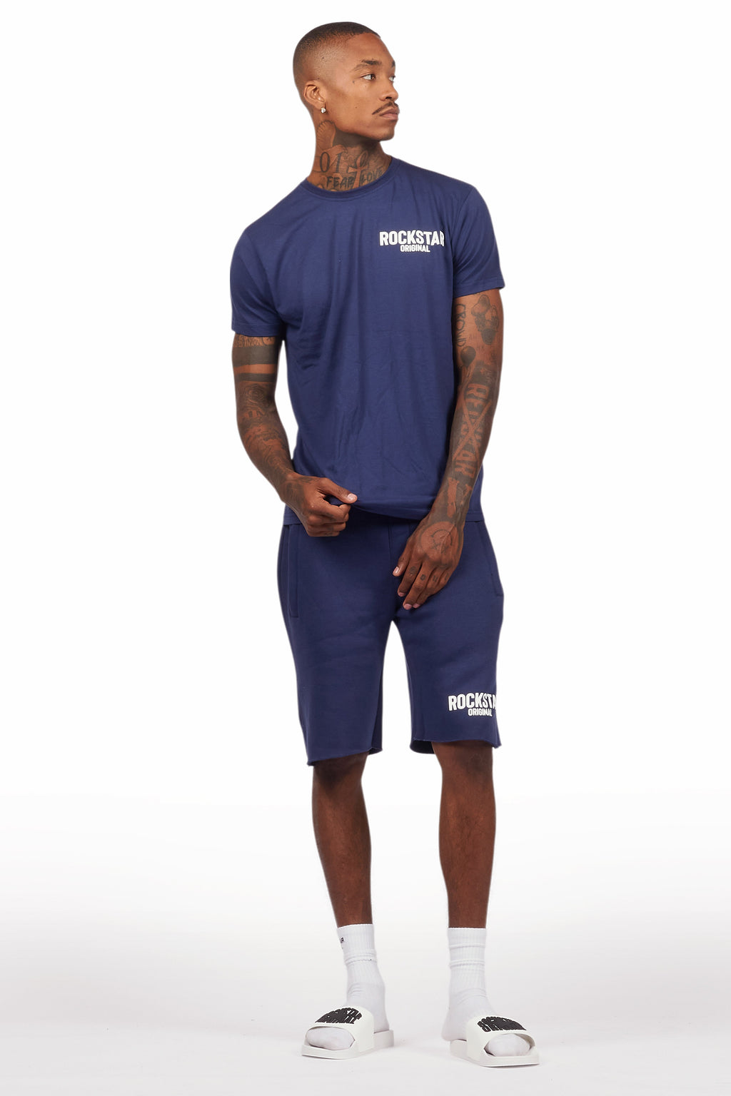 Sana Navy T-Shirt/Raw Edge Short Set