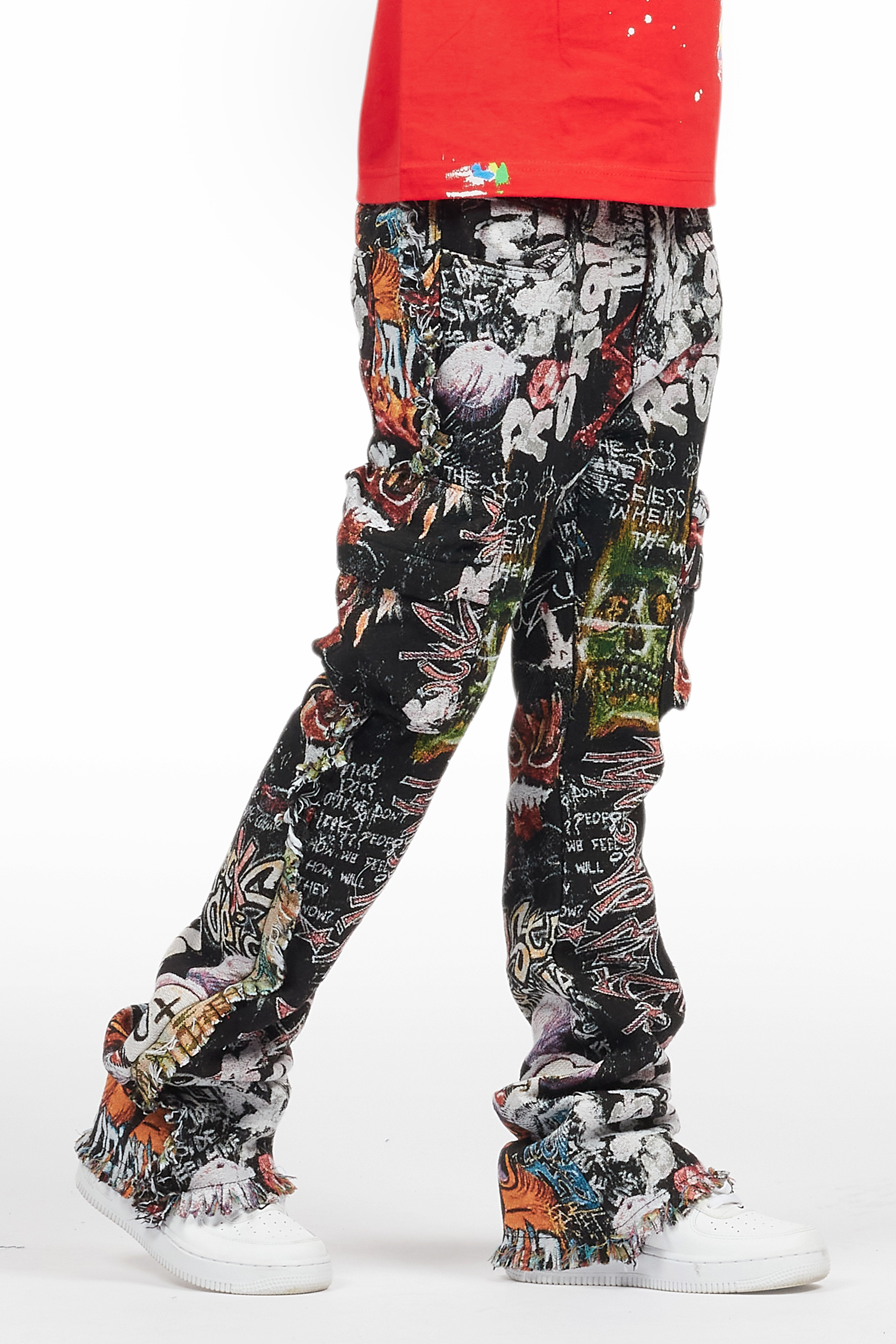 Boys Jari Multi Stacked Tapestry Flare Jean