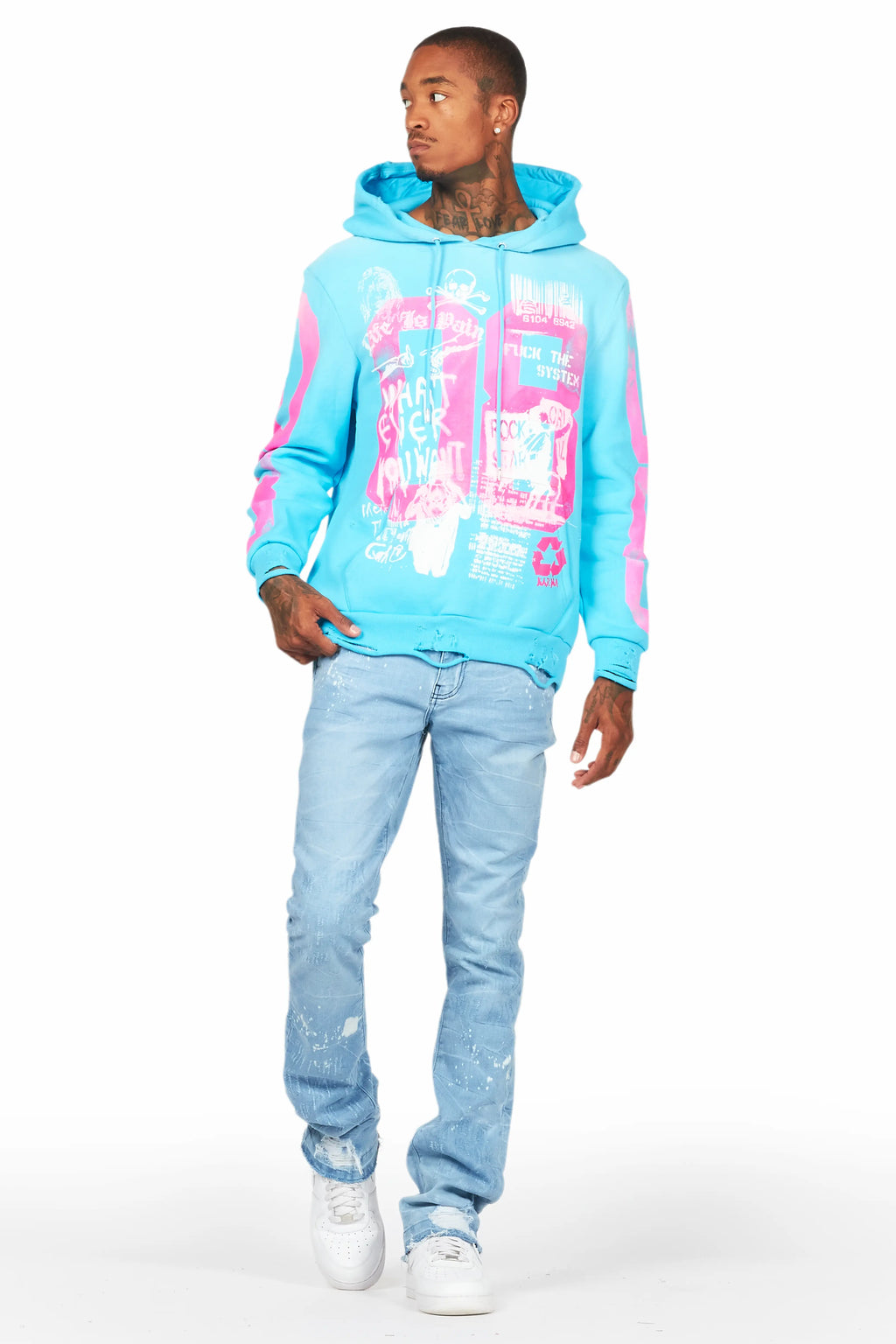 Grill Blue Distressed Graphic Hoodie
