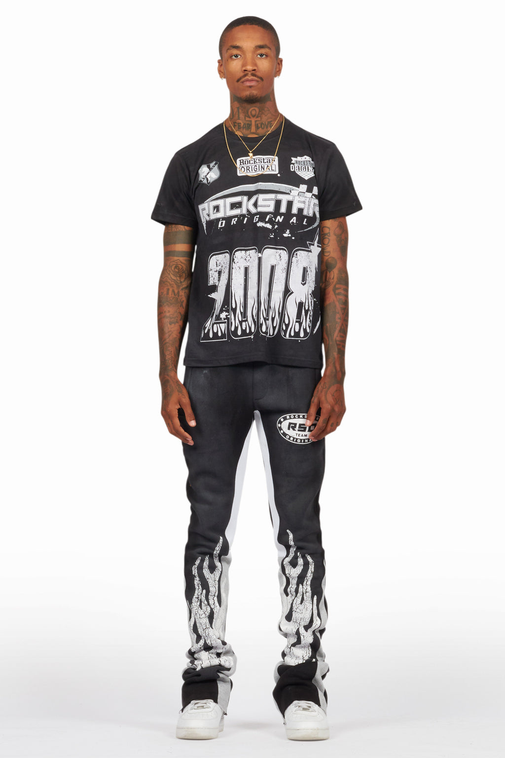 Amos Black T-Shirt/Stacked Flare Track Set