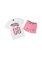 Girls Carolina White/Pink Short Set