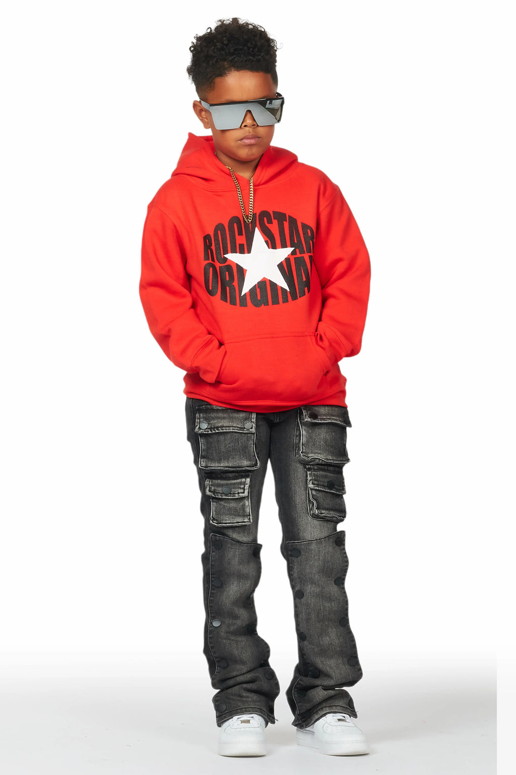 Boys Santana Dark Grey Stacked Flare Jean