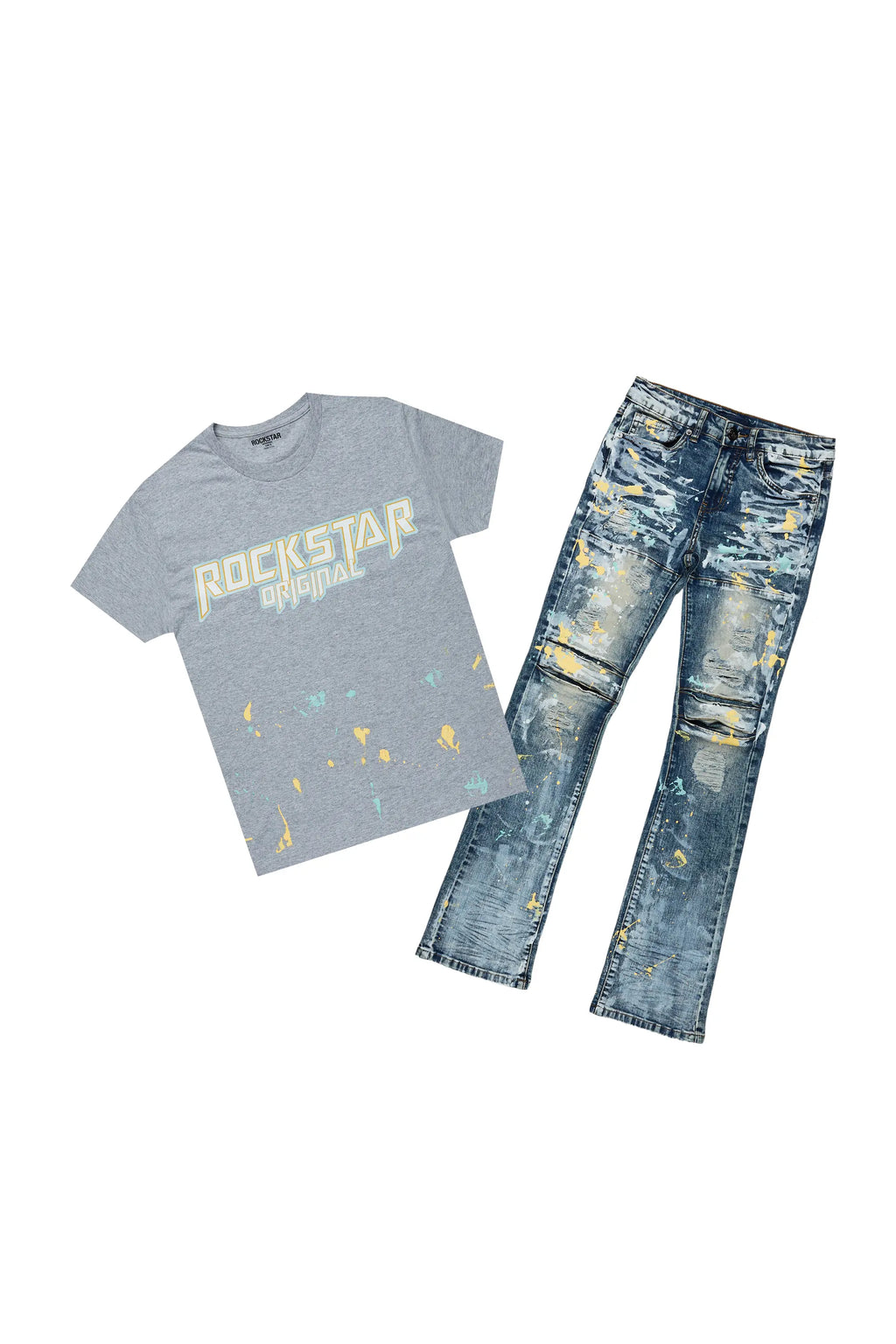 Boys Nadir Grey T-Shirt/Stacked Flare Jean Set