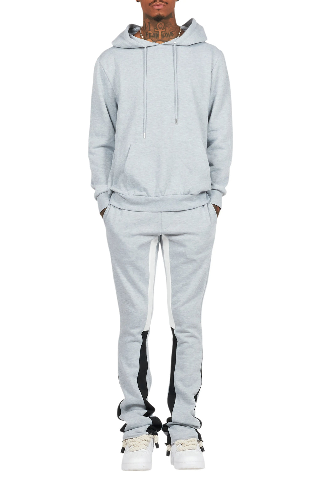 Basic Heather Grey Hoodie/Stacked Flare Track Set