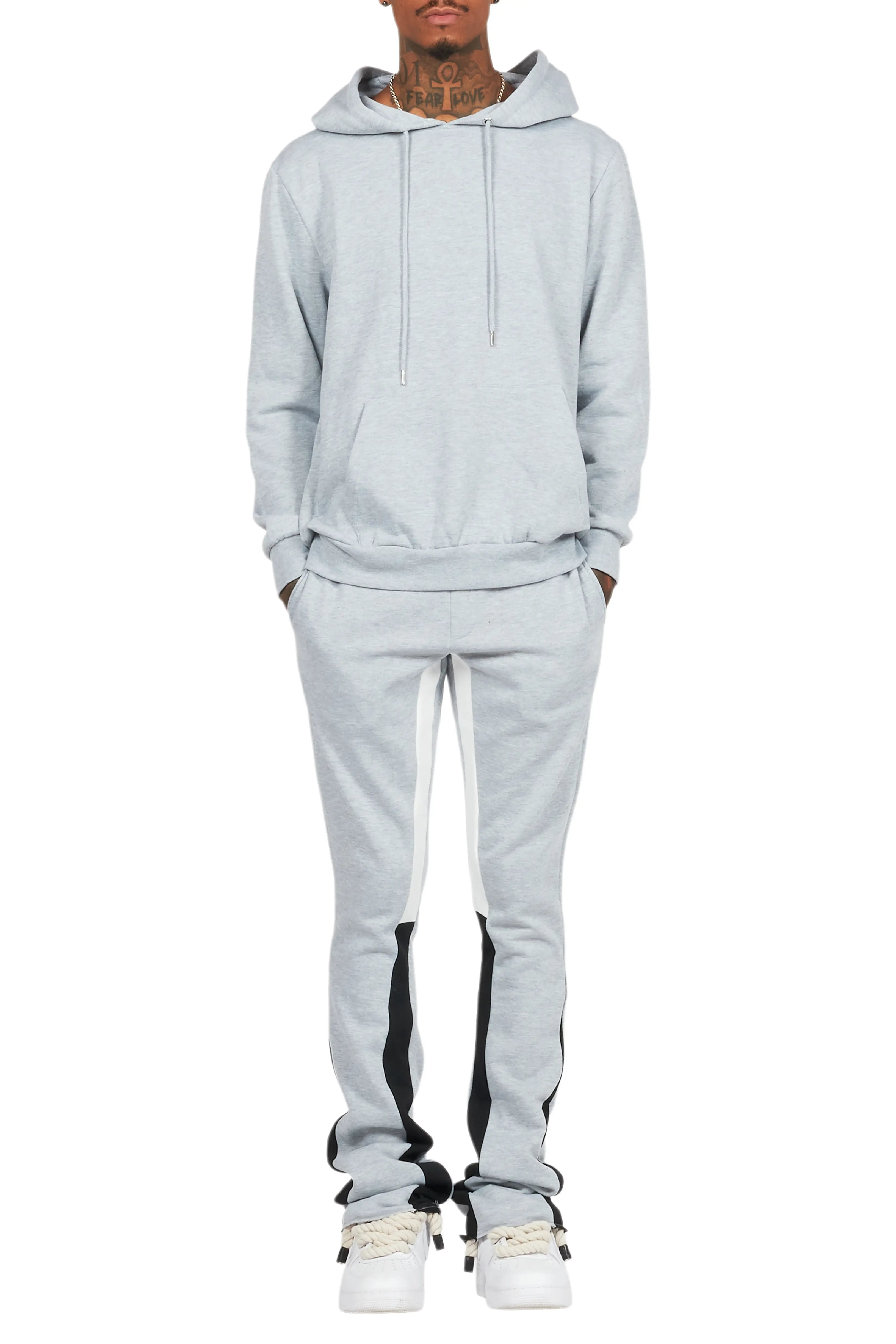 Basic Heather Grey Hoodie/Stacked Flare Track Set