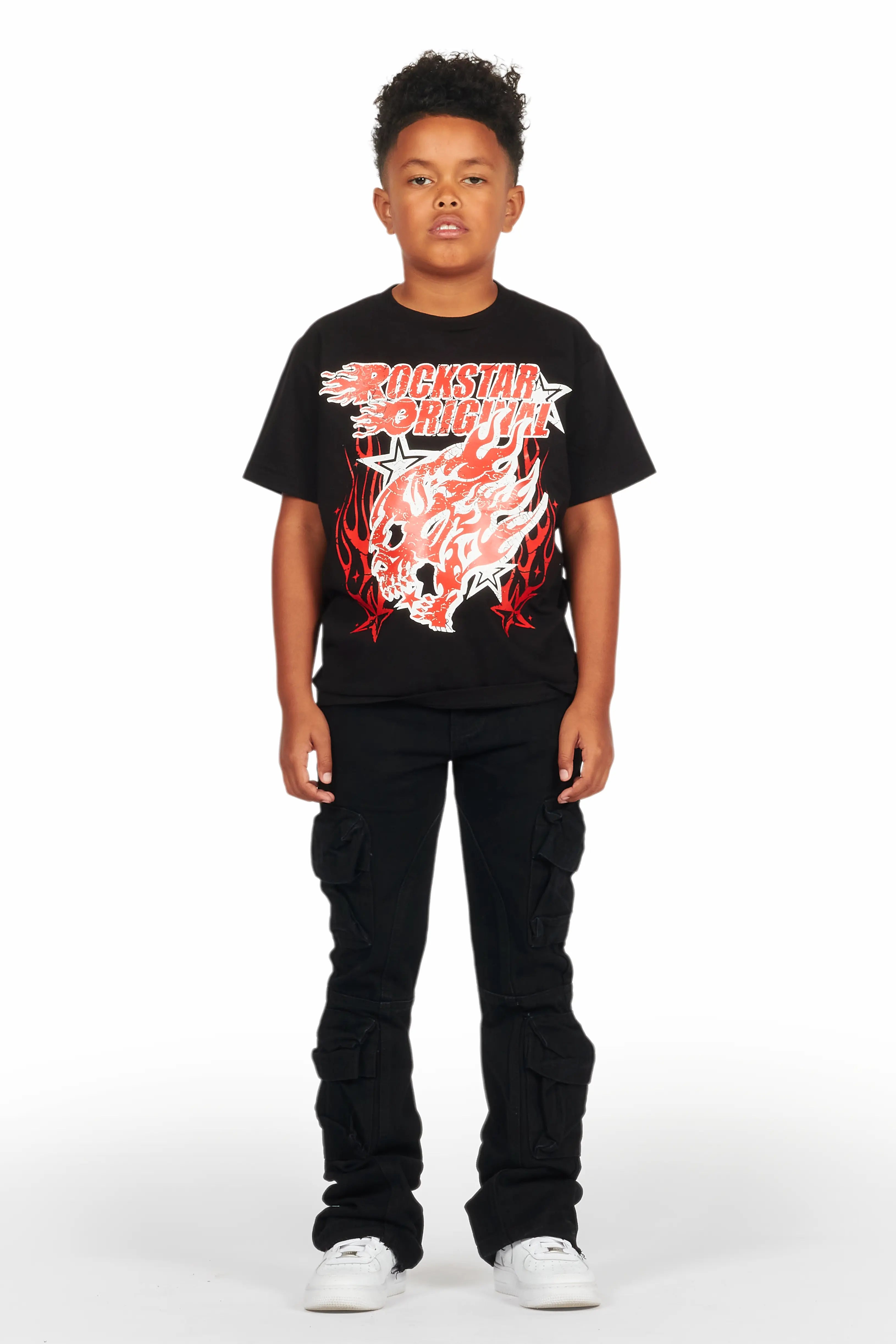 Boys Smitty Black T-Shirt/Stacked Flare Jean Set