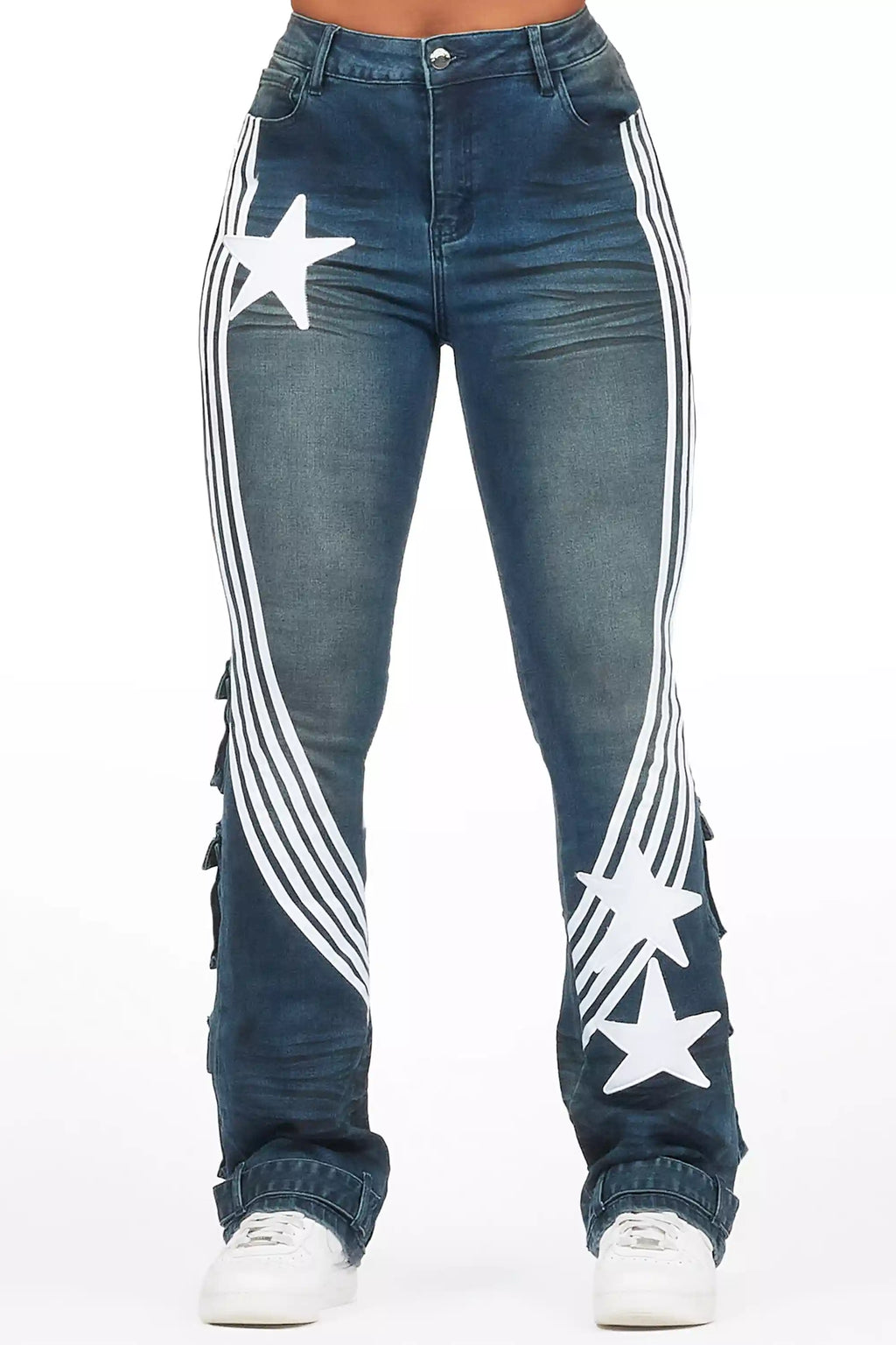 Jaziya Dark Wash Stacked Flare Jean