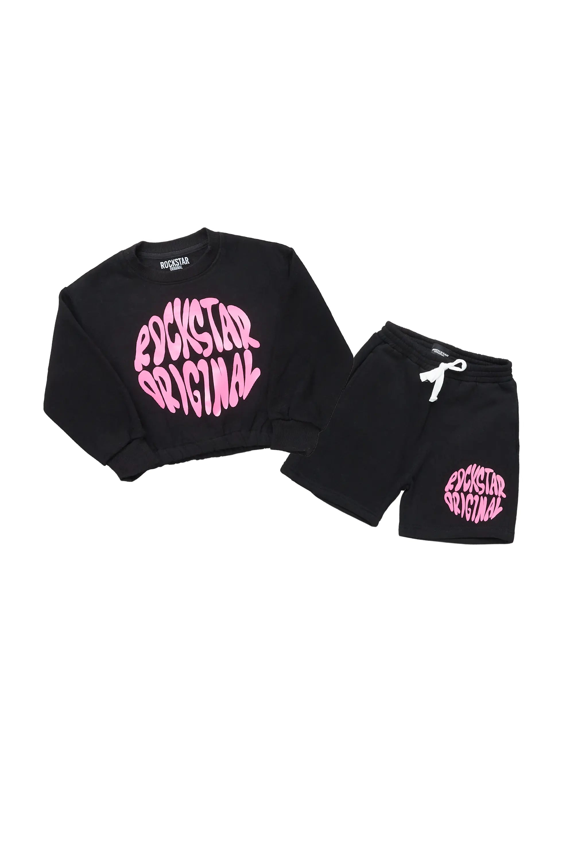 Girls Beena Black Crop Top Short Set