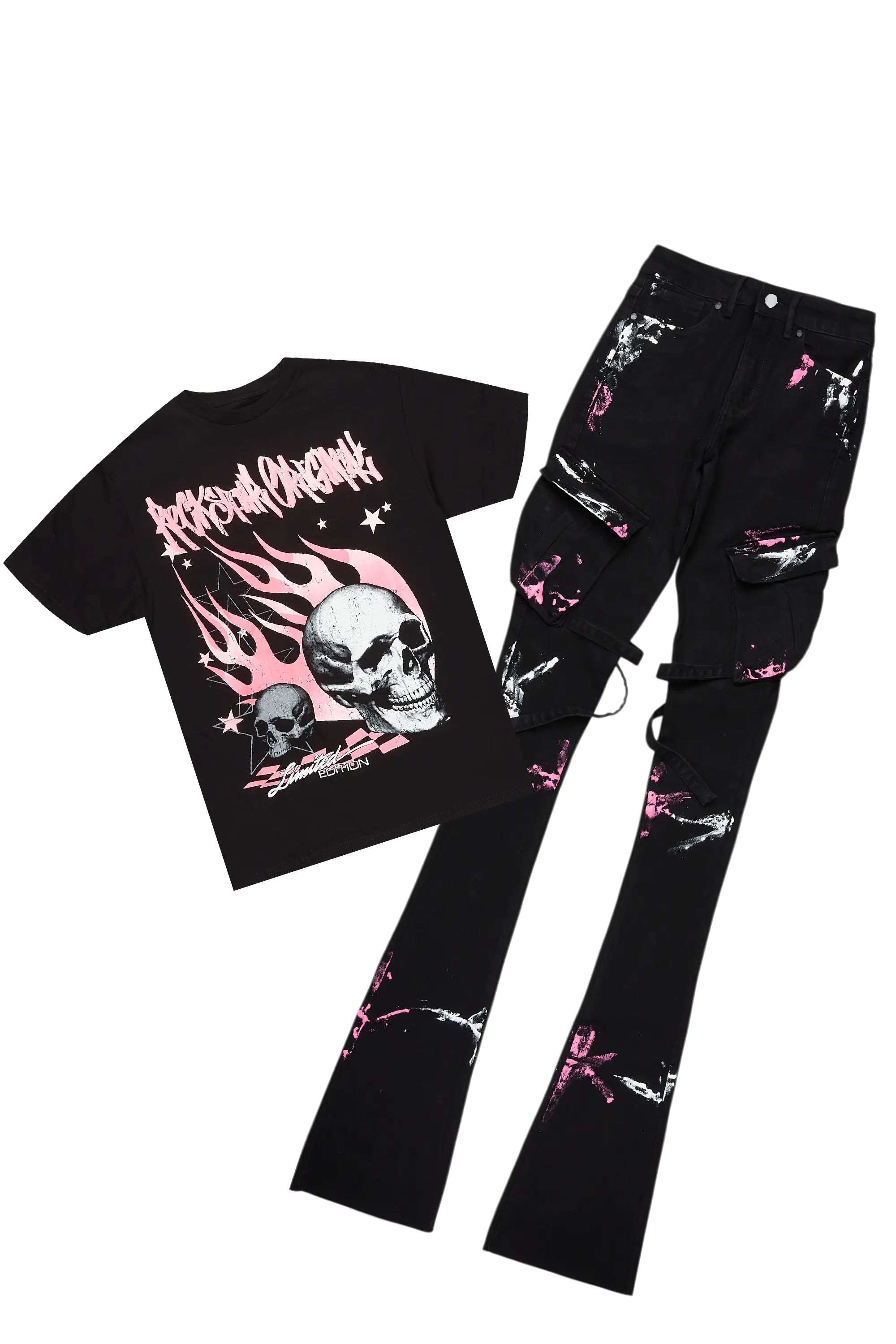 Quintona Black T-Shirt/Super Stacked Jean Set