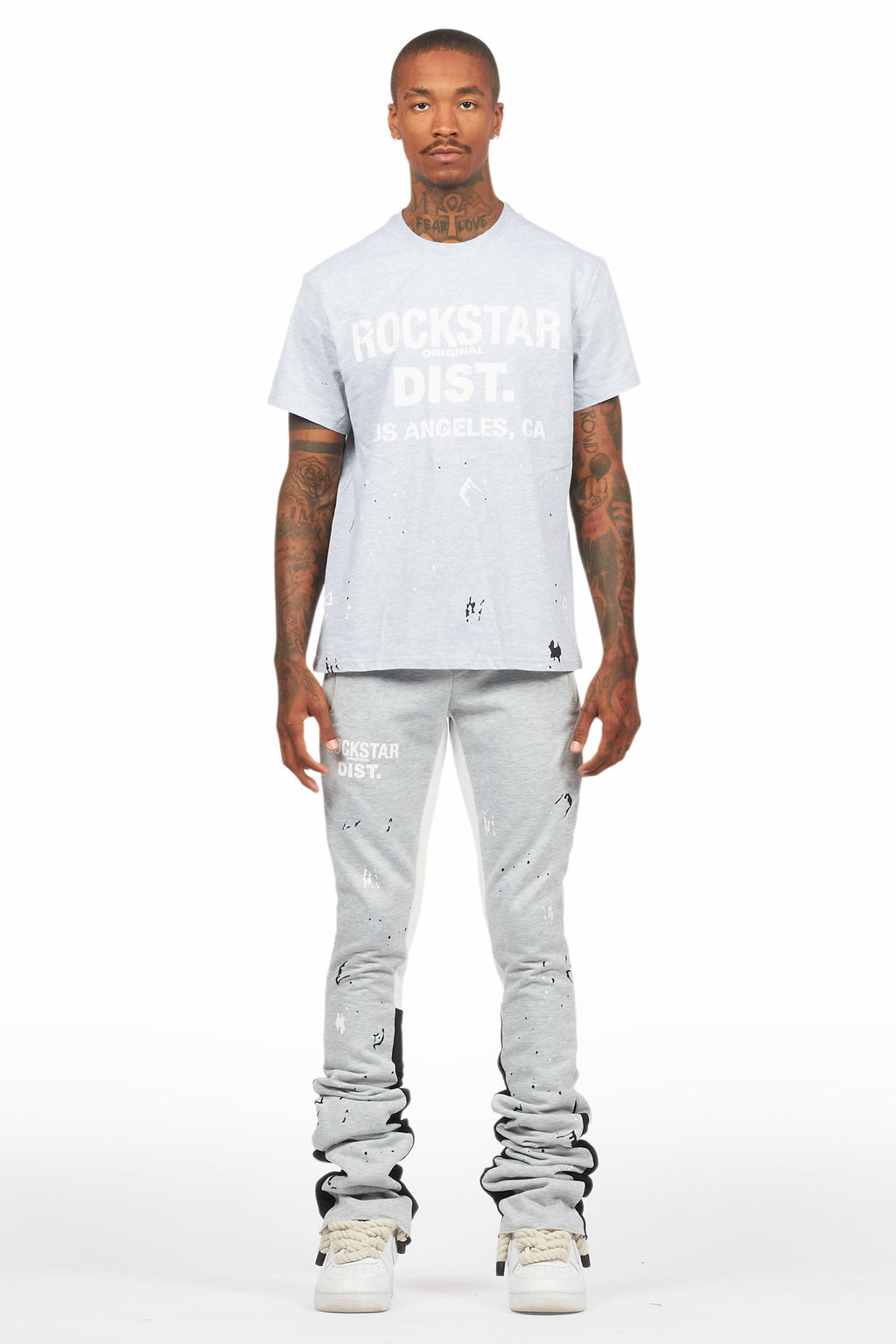 Scottie Heather Grey T-Shirt/Stacked Flare Track Pant Set