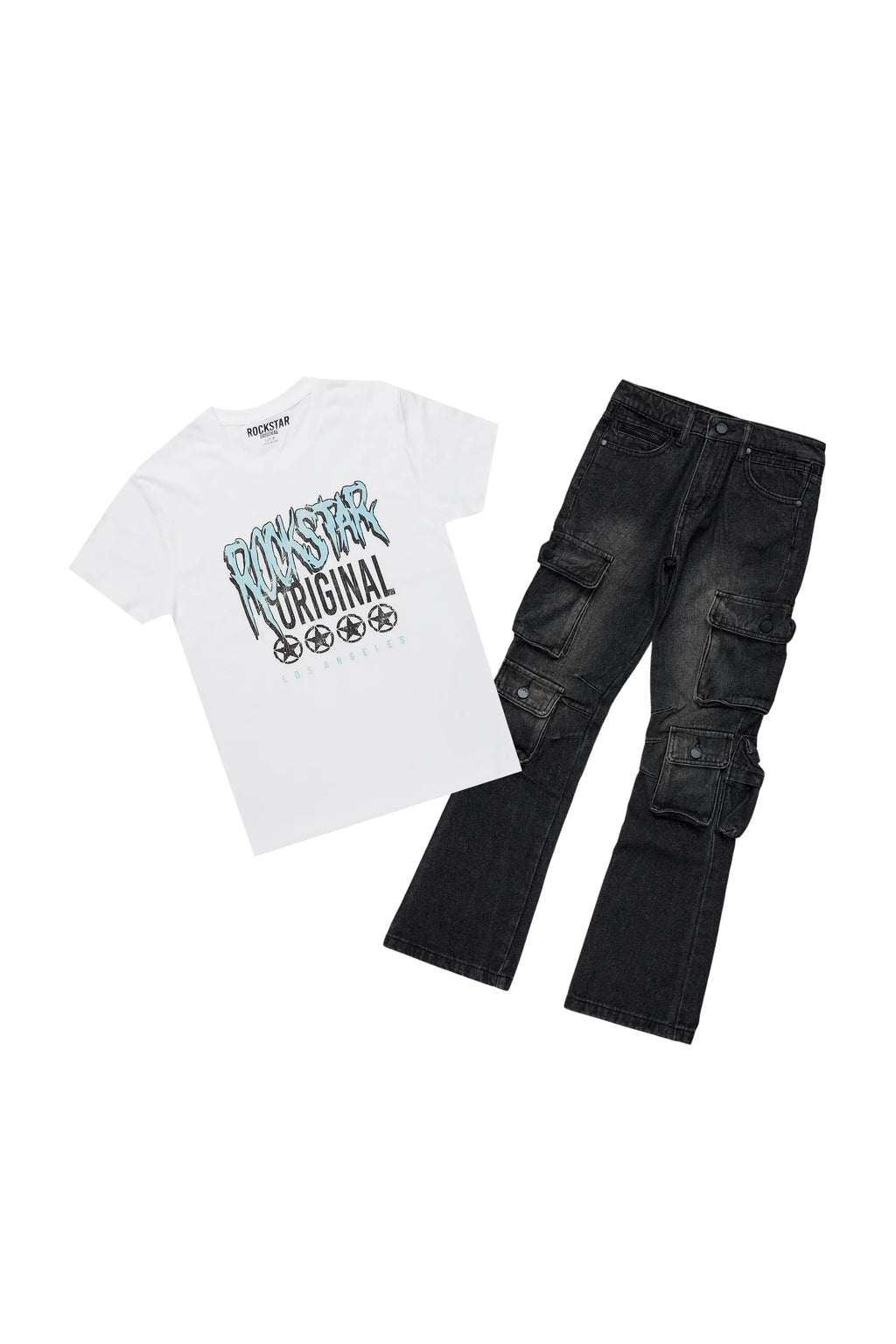 Boys Wizzurd White/Blue  T-Shirt/Baggy Fit Jean Set