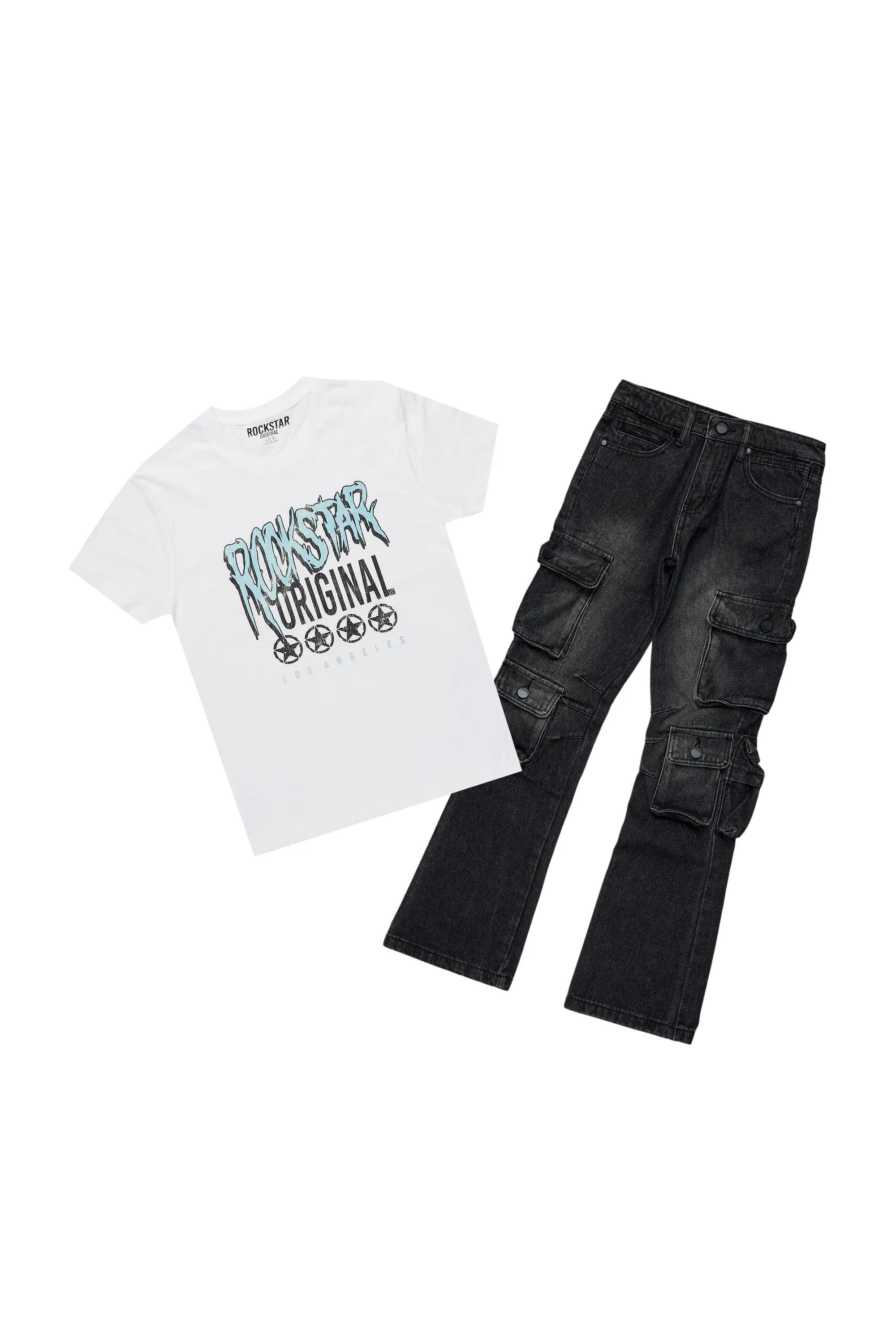 Boys Wizzurd White/Blue  T-Shirt/Baggy Fit Jean Set
