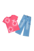 Girls Arana Fuchsia T-Shirt Wide Leg Cargo Jean Set