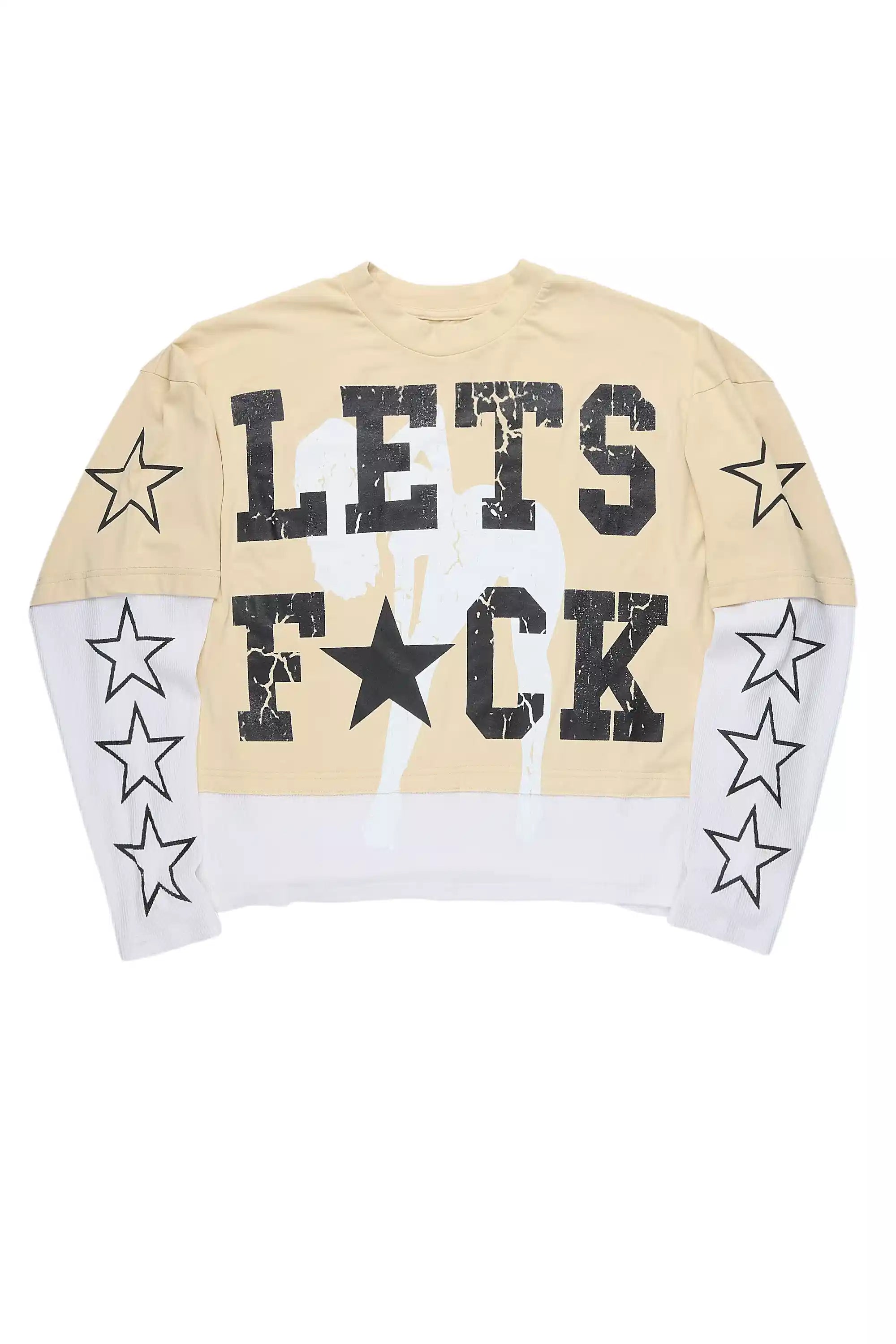 Pacino Beige/Black Boxy Crop Double Layer Tee