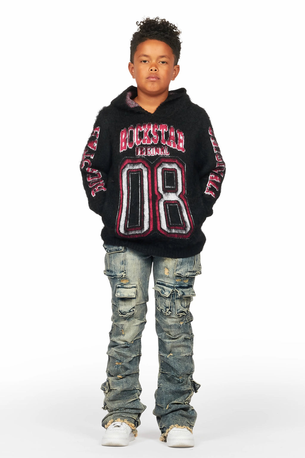 Boys Fields Black/Tint Mohair Hoodie/Stacked Flare Jean Set
