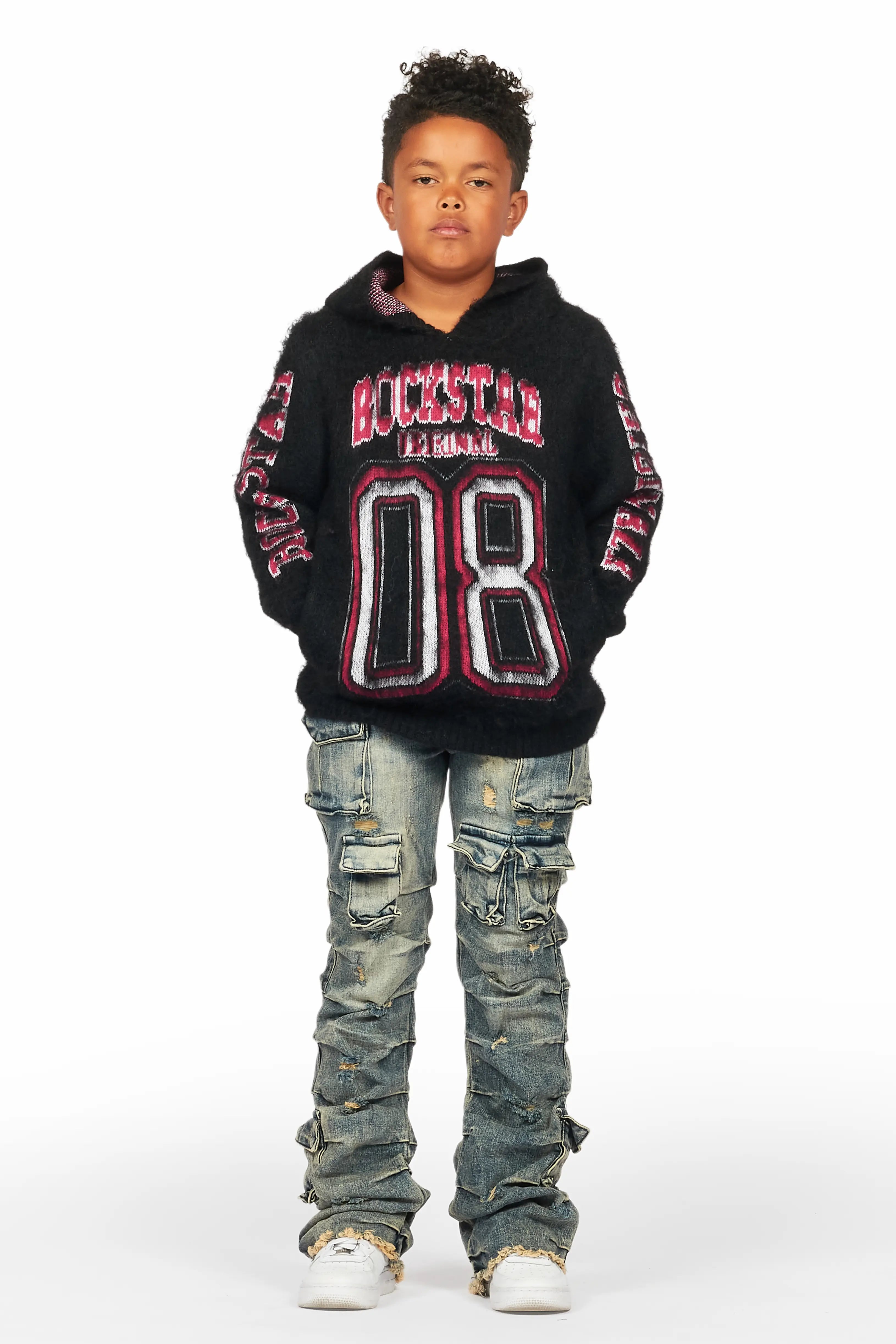 Boys Fields Black/Tint Mohair Hoodie/Stacked Flare Jean Set