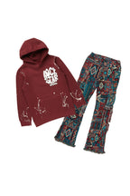 Boys Hans Maroon Hoodie/Stacked Flare Jean Set