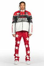 Steen Red PU Stacked Flare Jean