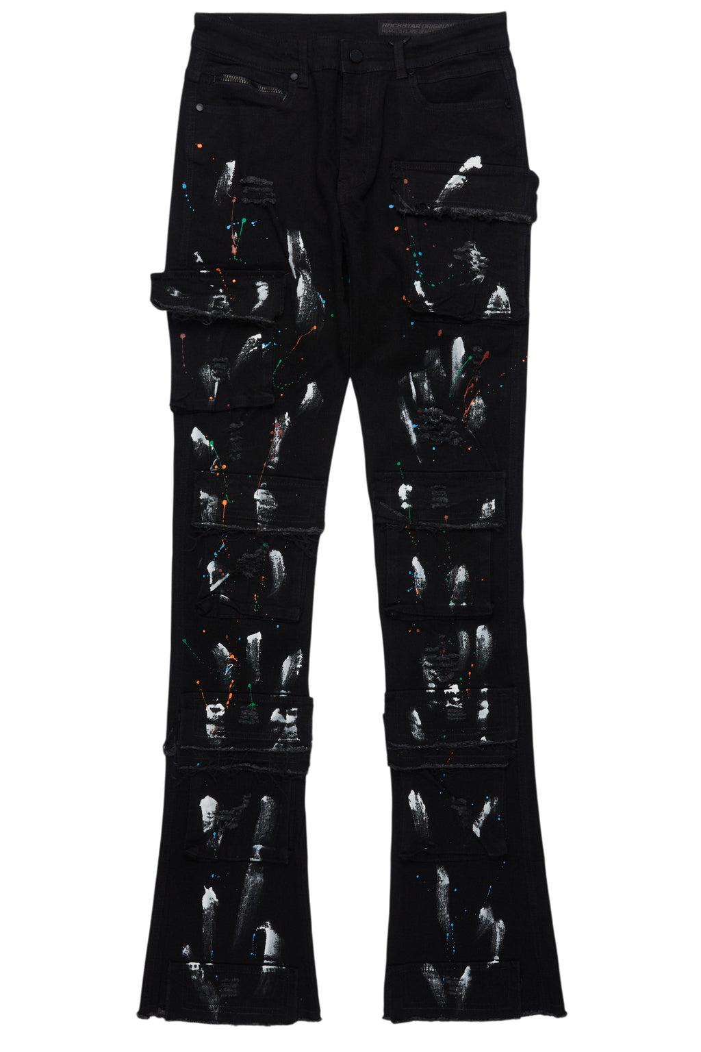 Orien Jet Black Painter Stacked Flare Jean