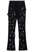 Orien Jet Black Painter Stacked Flare Jean