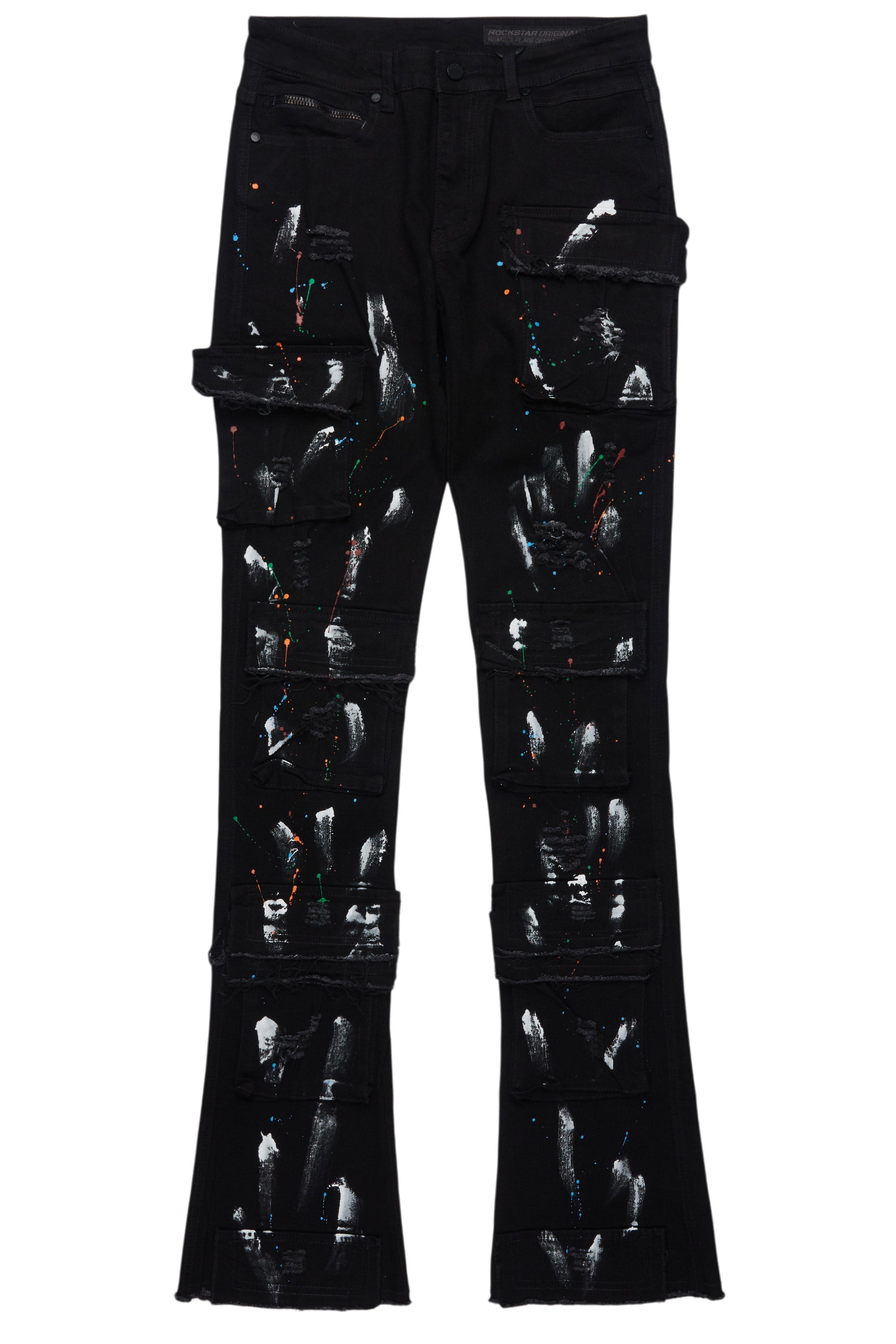 Orien Jet Black Painter Stacked Flare Jean