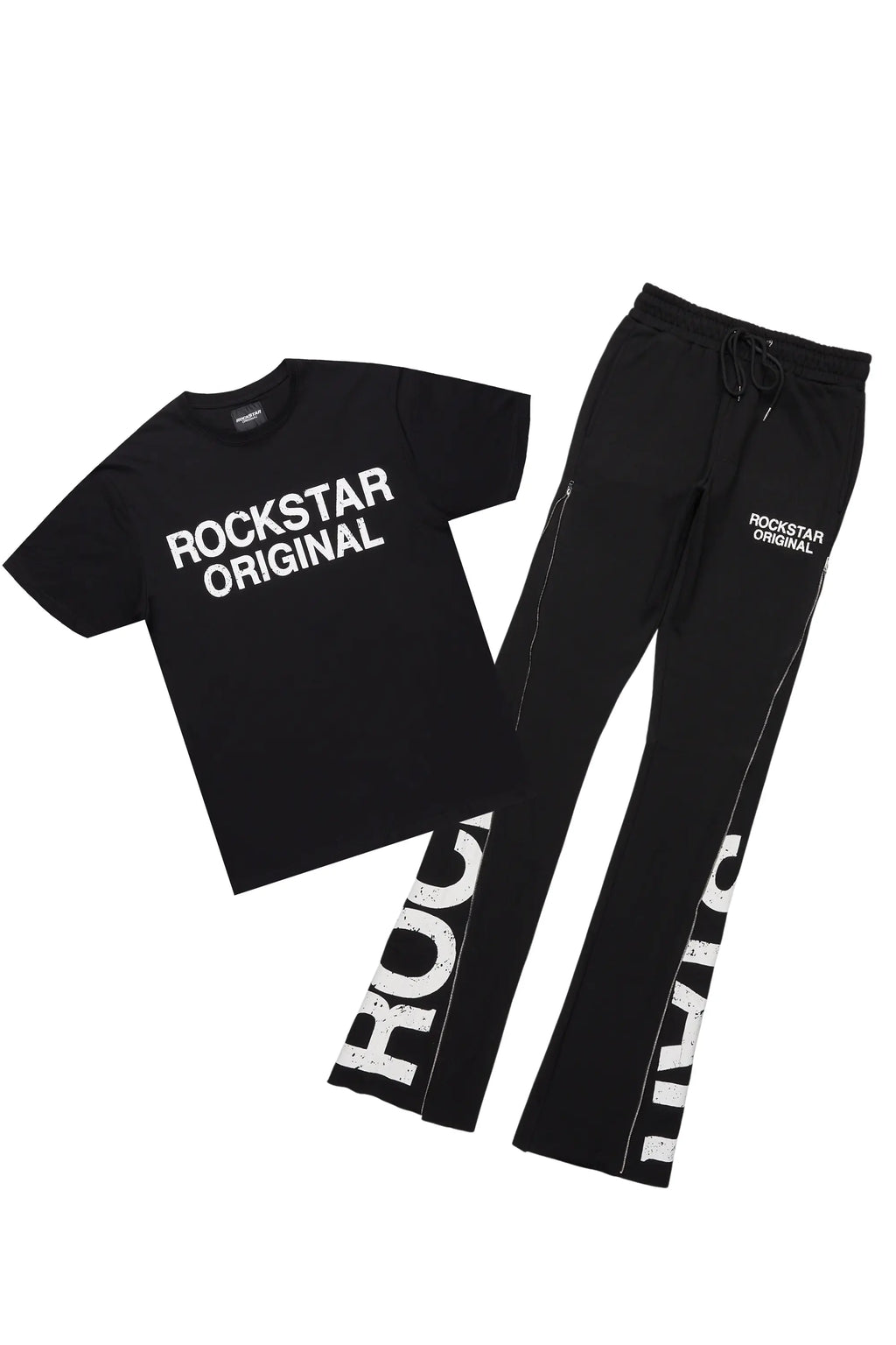 Deniska Black T-Shirt/Baggy Stacked Flare Track Set