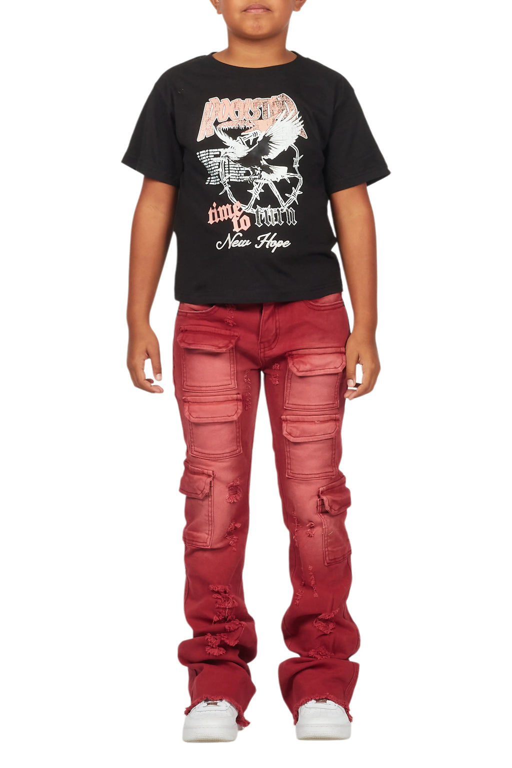Boys Kade Red Stacked Flare Jean