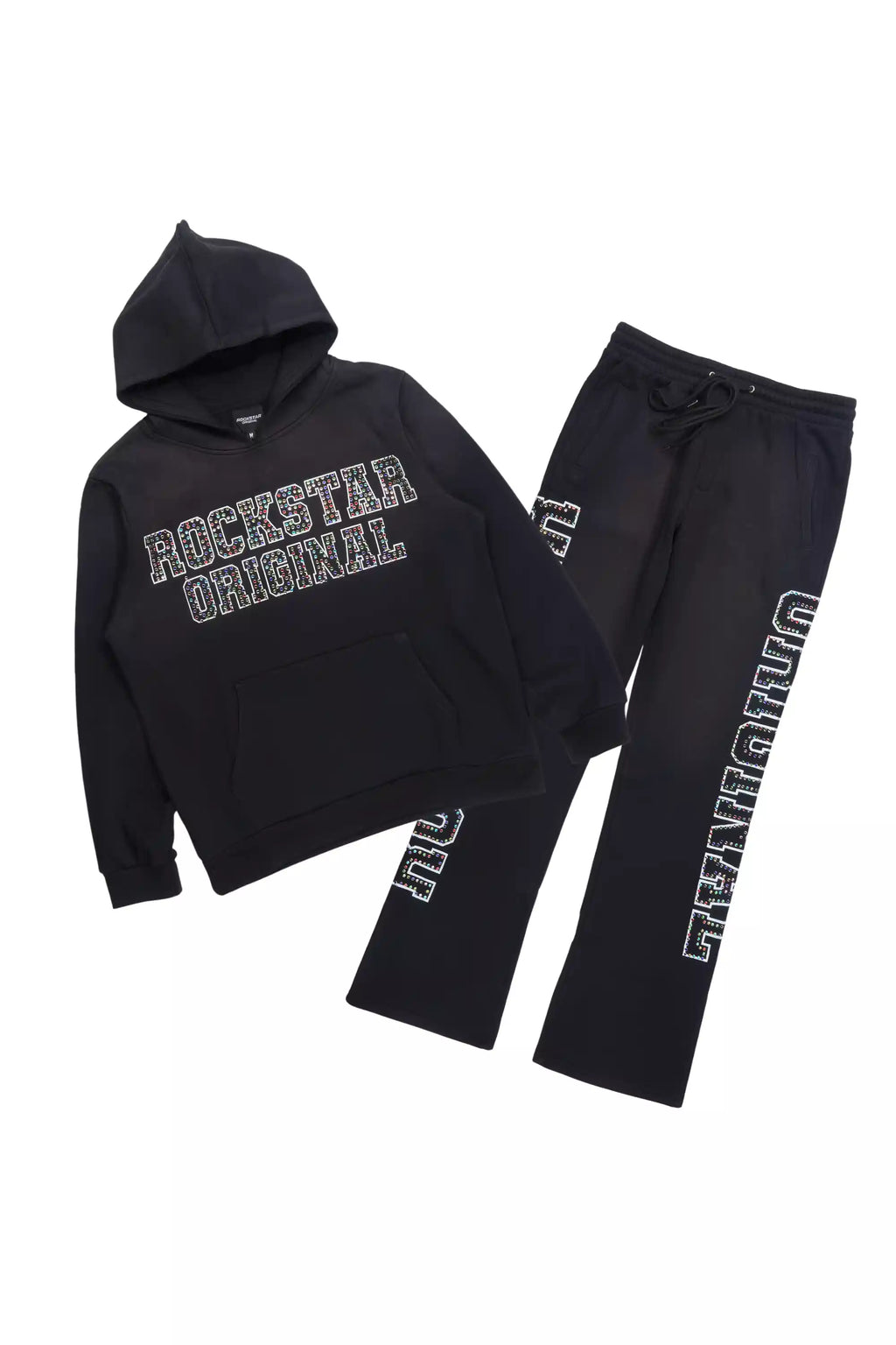 Ustin Black Rhinestone Hoodie Relaxed Track Set