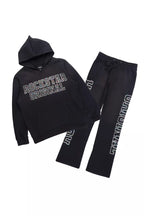 Ustin Black Rhinestone Hoodie Relaxed Track Set