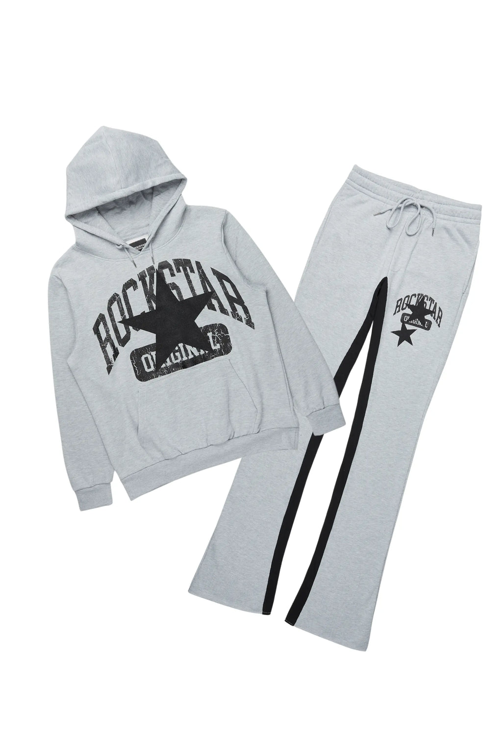Mallor Heather Grey Baggy Stacked Hoodie Track Set