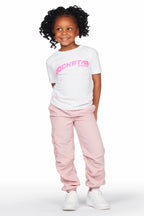 Girls Quincy White/Pink T-Shirt Cargo Jogger Set