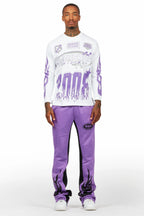 Amos Purple/White Long Sleeve T-Shirt/Stacked Baggy Pant Set