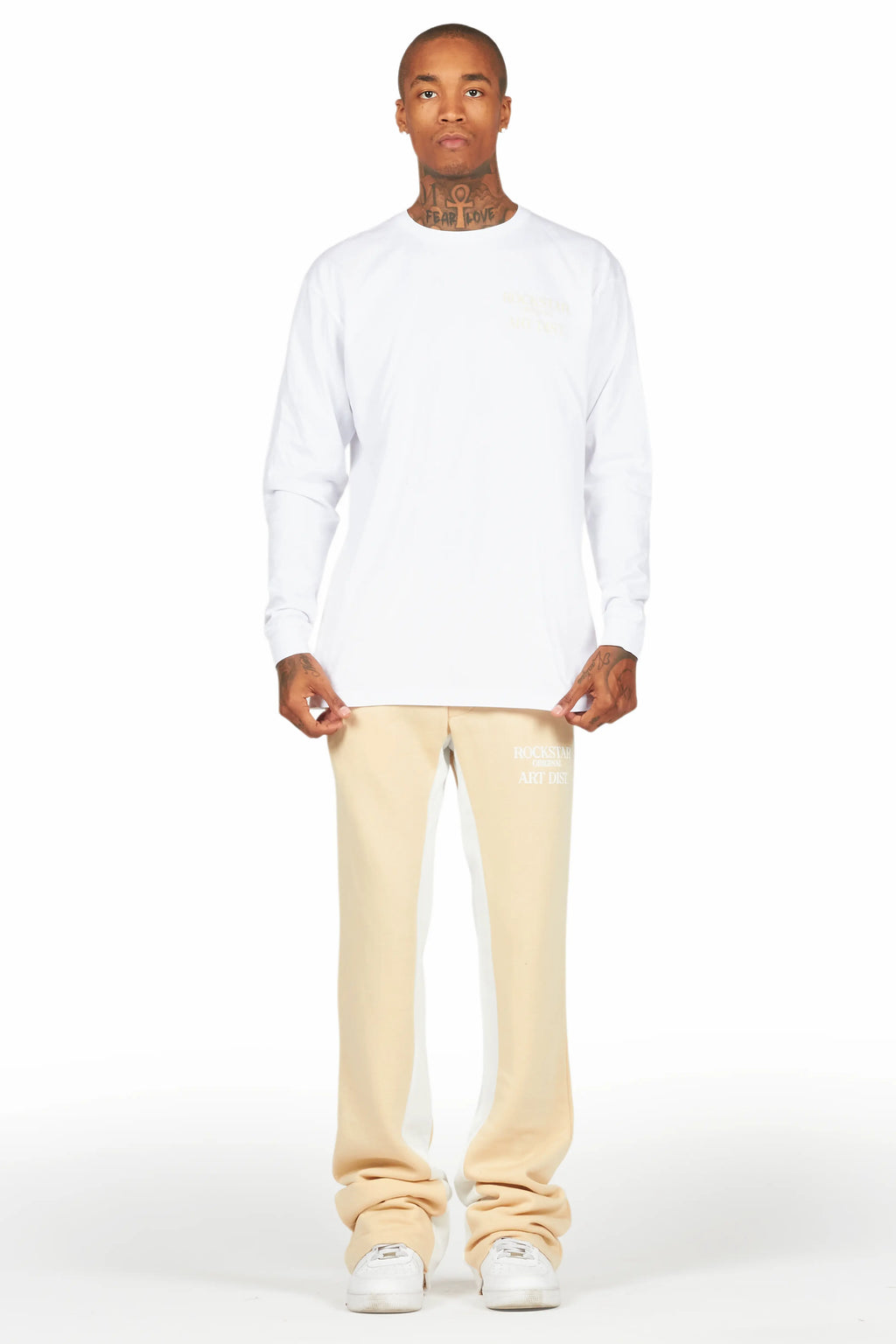 Briggs White/Beige Long Sleeve T-Shirt/Baggy Pant Set