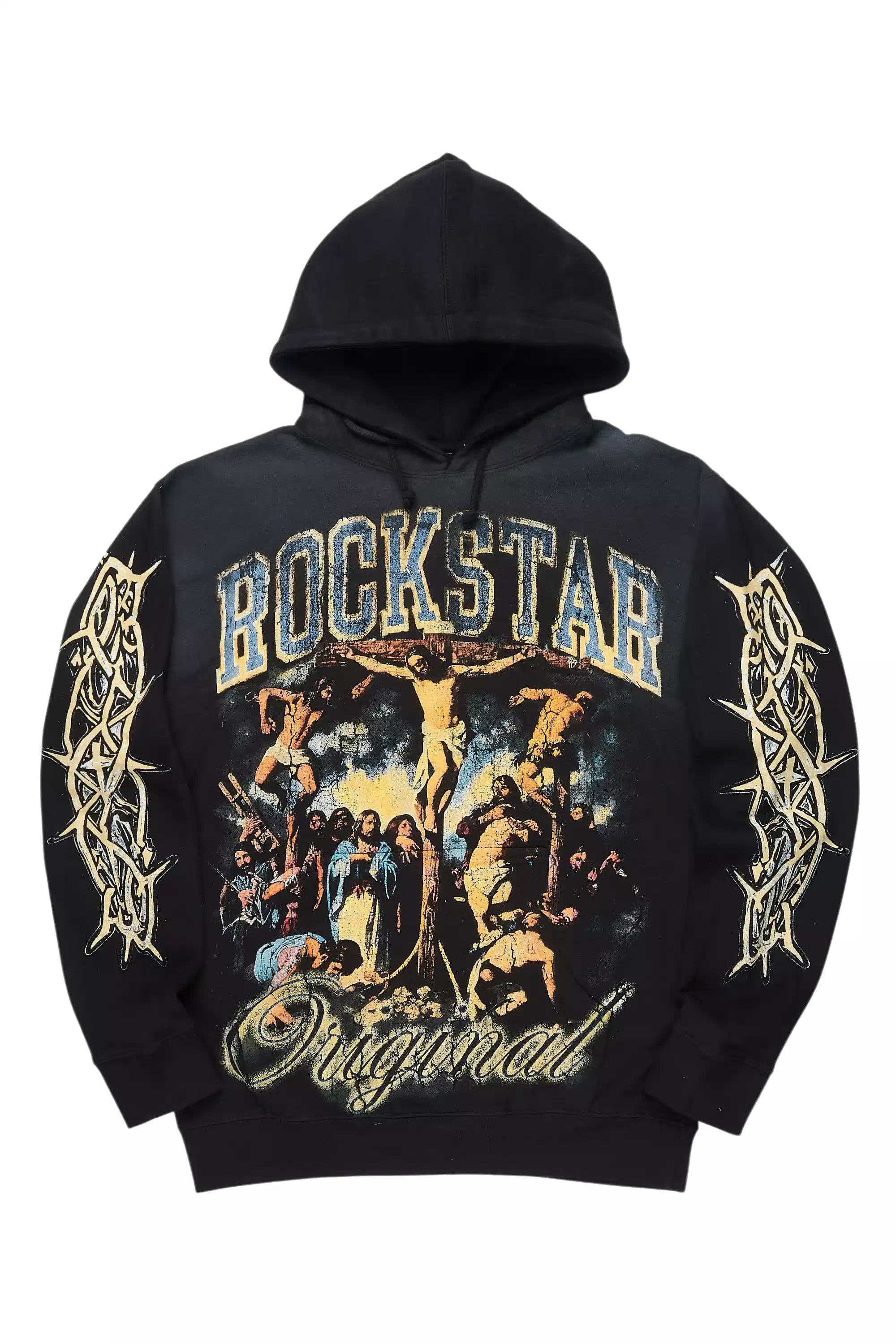 Waller Black Graphic Distressed Hoodie