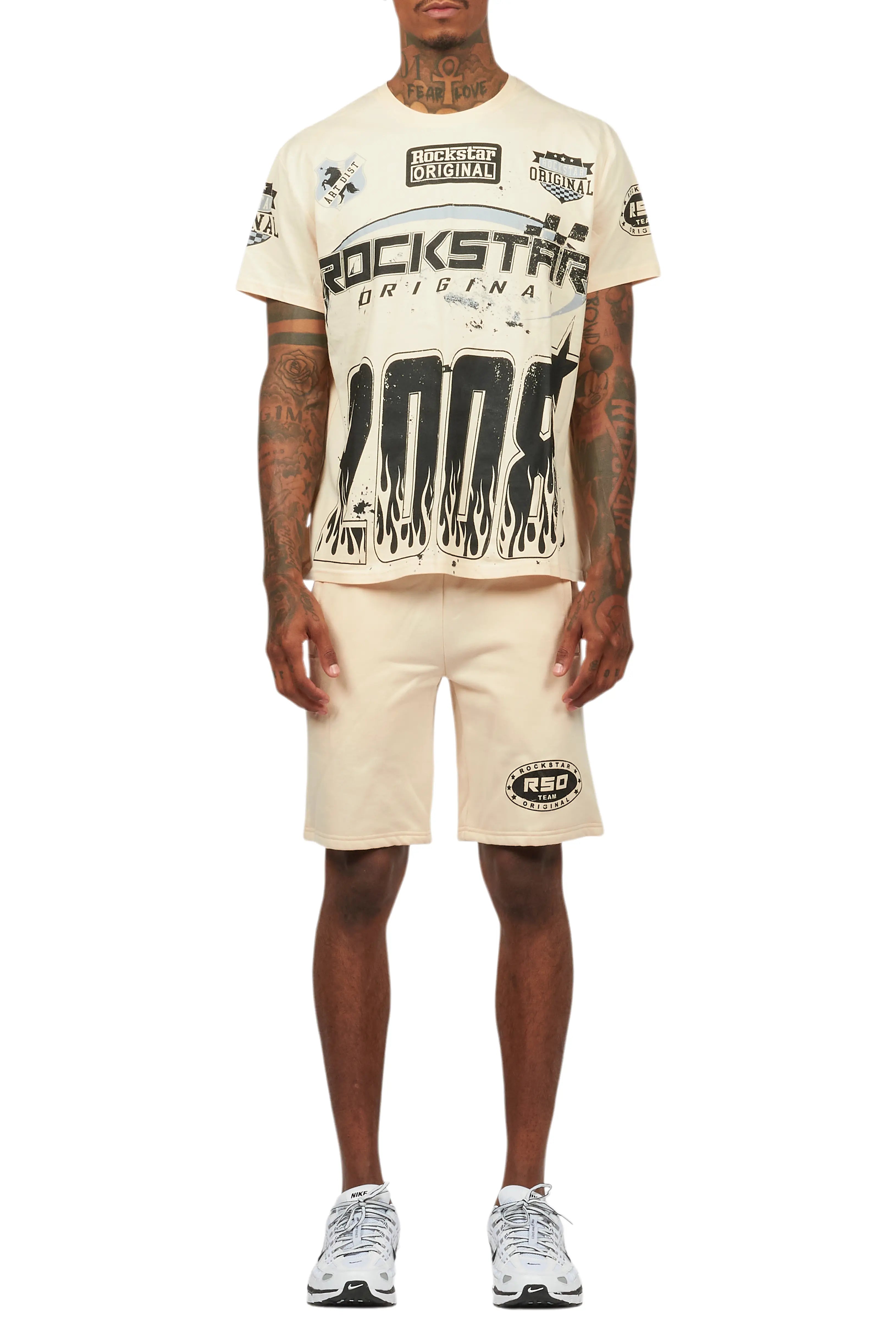 Amos Beige Graphic T-Shirt Short Set