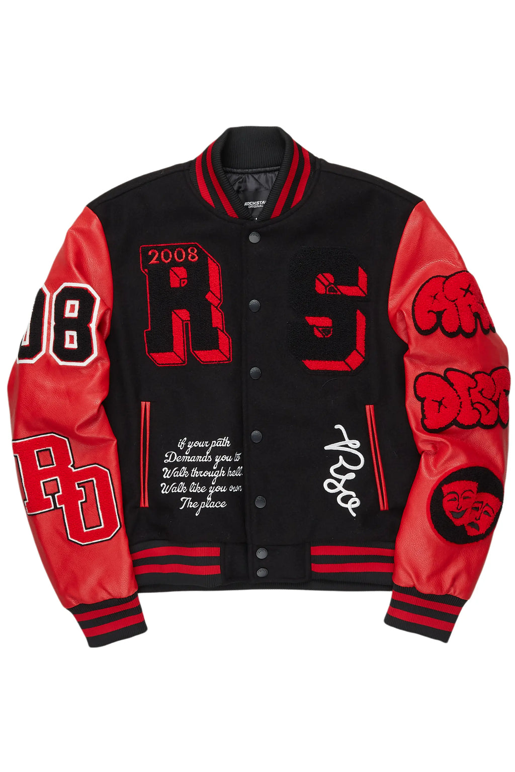 Leslee Black/Red Oversized Varsity Jacket