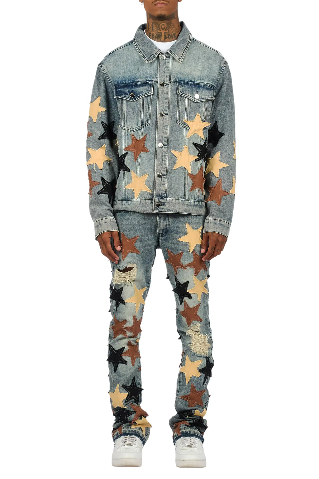 Starlane Vintage Blue Denim Jacket/Stacked Flare Jean Set