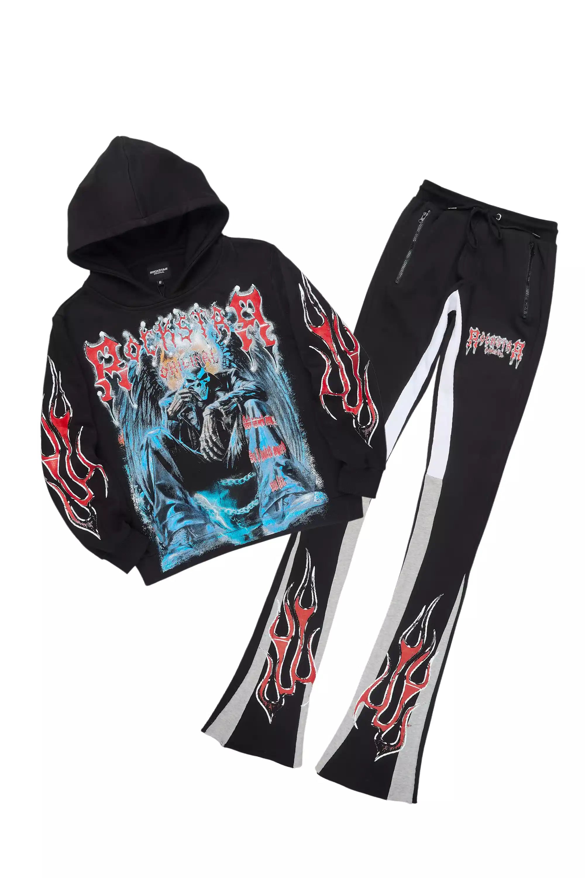 Krowne Black/Blue Hoodie/Super Stacked Track Set